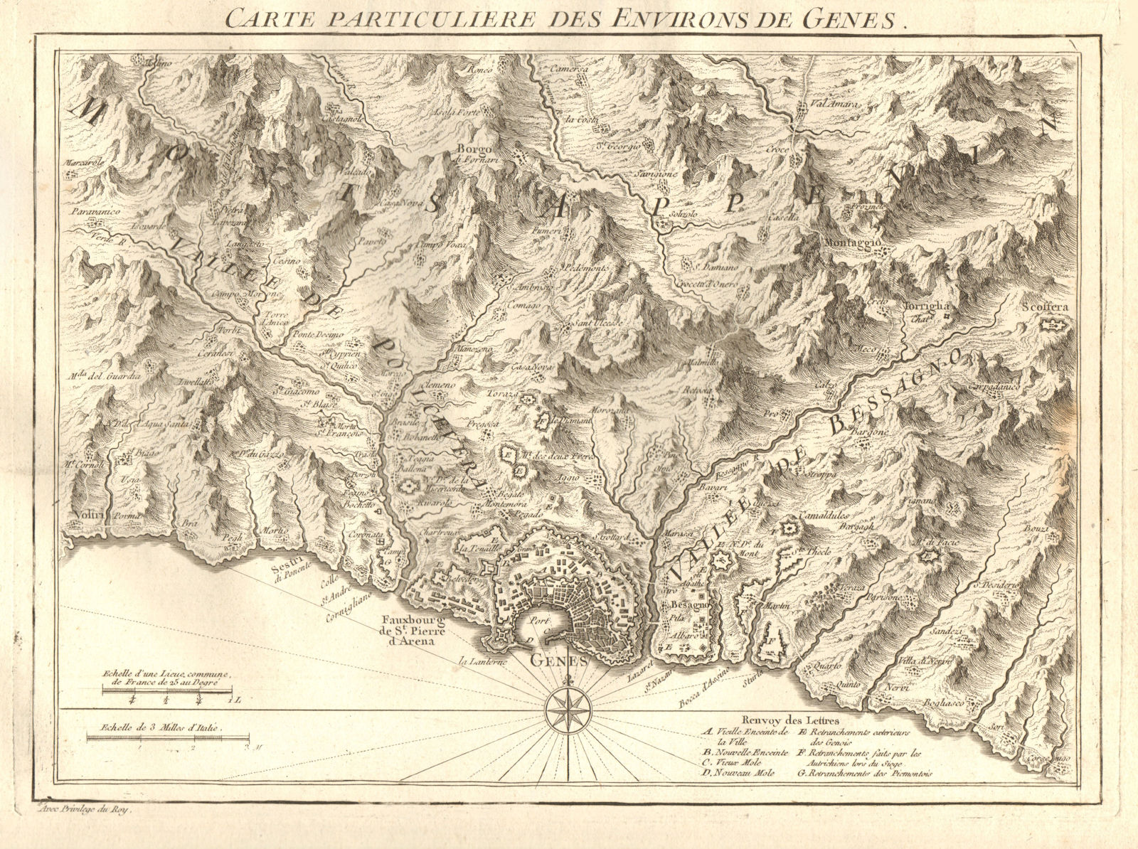 'Carte particuliere des environs de Genes'. Genoa environs. D'ANVILLE 1754 map