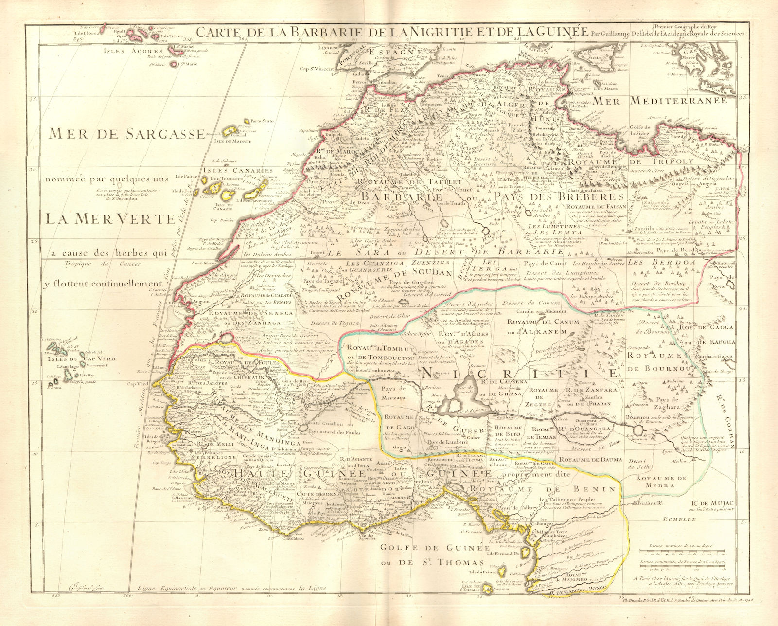 'La Barbarie de la Nigritie et de la Guinée'. West Africa. DE L’ISLE 1745 map