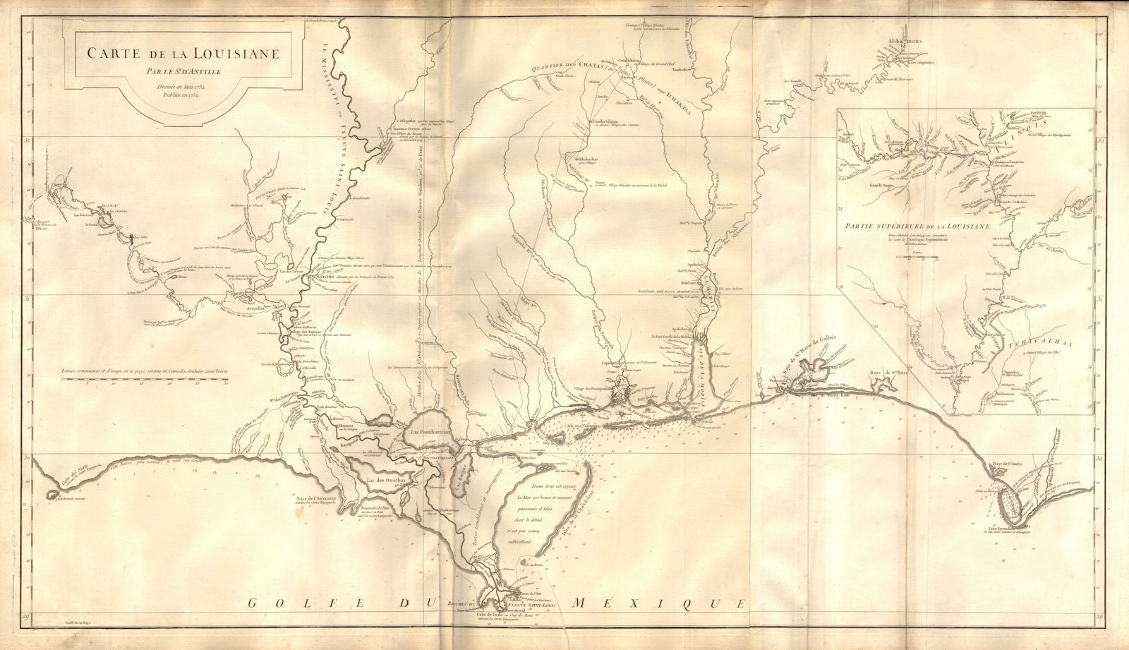'Carte de la Louisiane'. French forts/missions. Gulf Coast. D’ANVILLE 1752 map