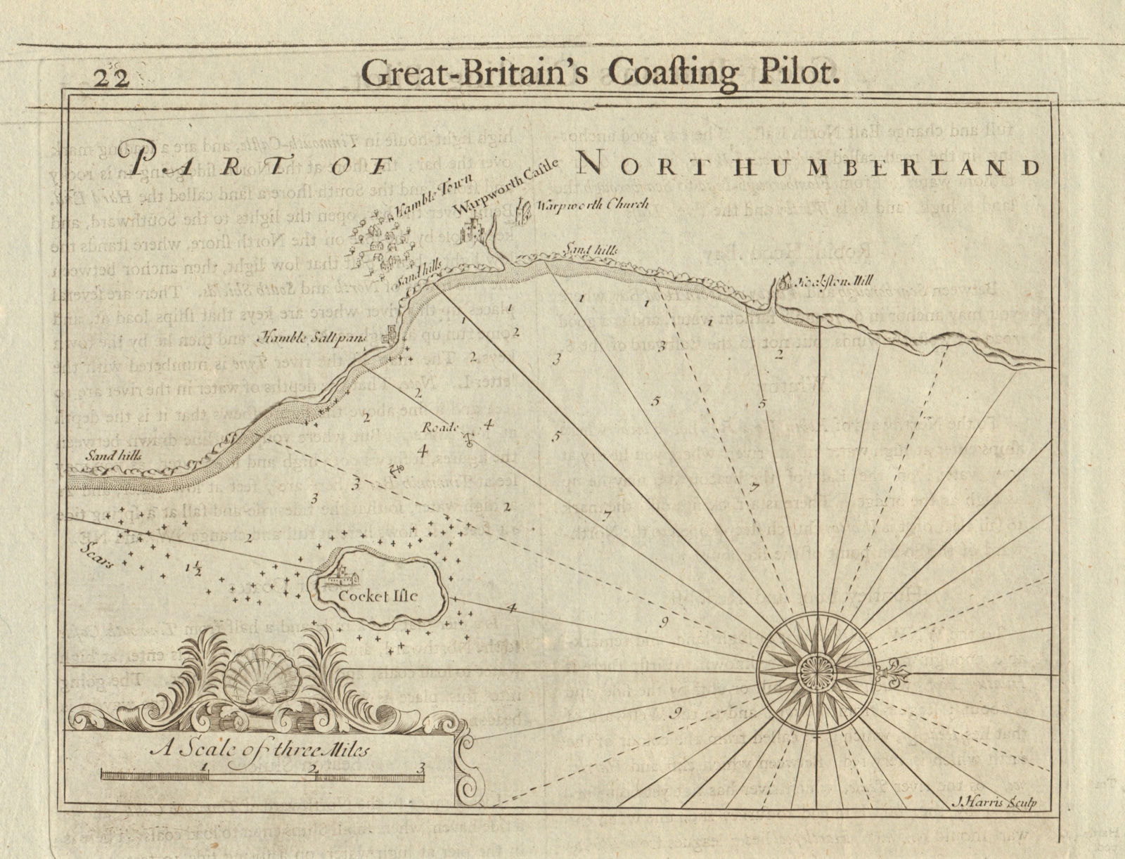 Coquet Island, Amble & Warksworth. Northumberland coast chart. COLLINS c1774 map