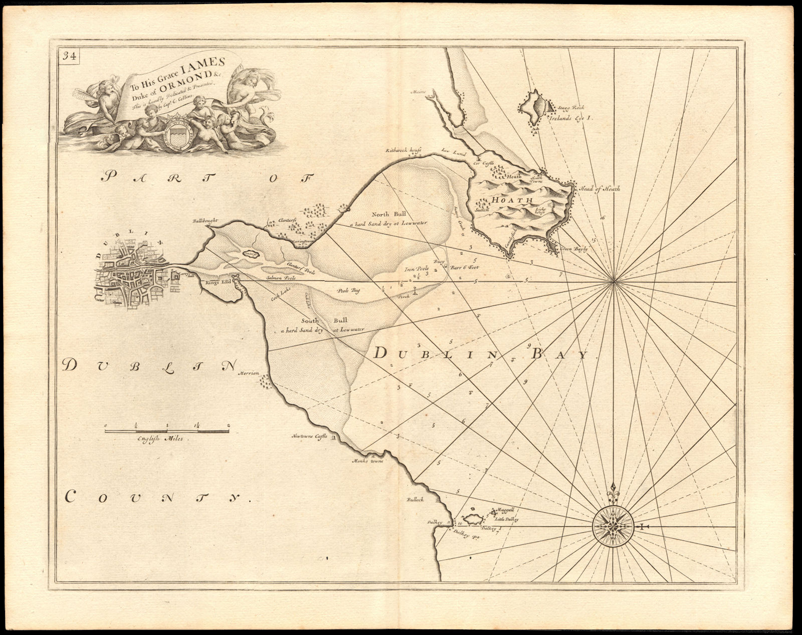 DUBLIN BAY sea chart. Howth Head North Bull Clontarf Merrion. COLLINS c1774 map
