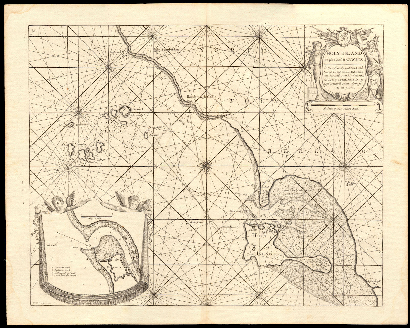 'Holy Island, Staples & Barwick' Lindisfarne Farne Is Berwick. COLLINS c1774 map