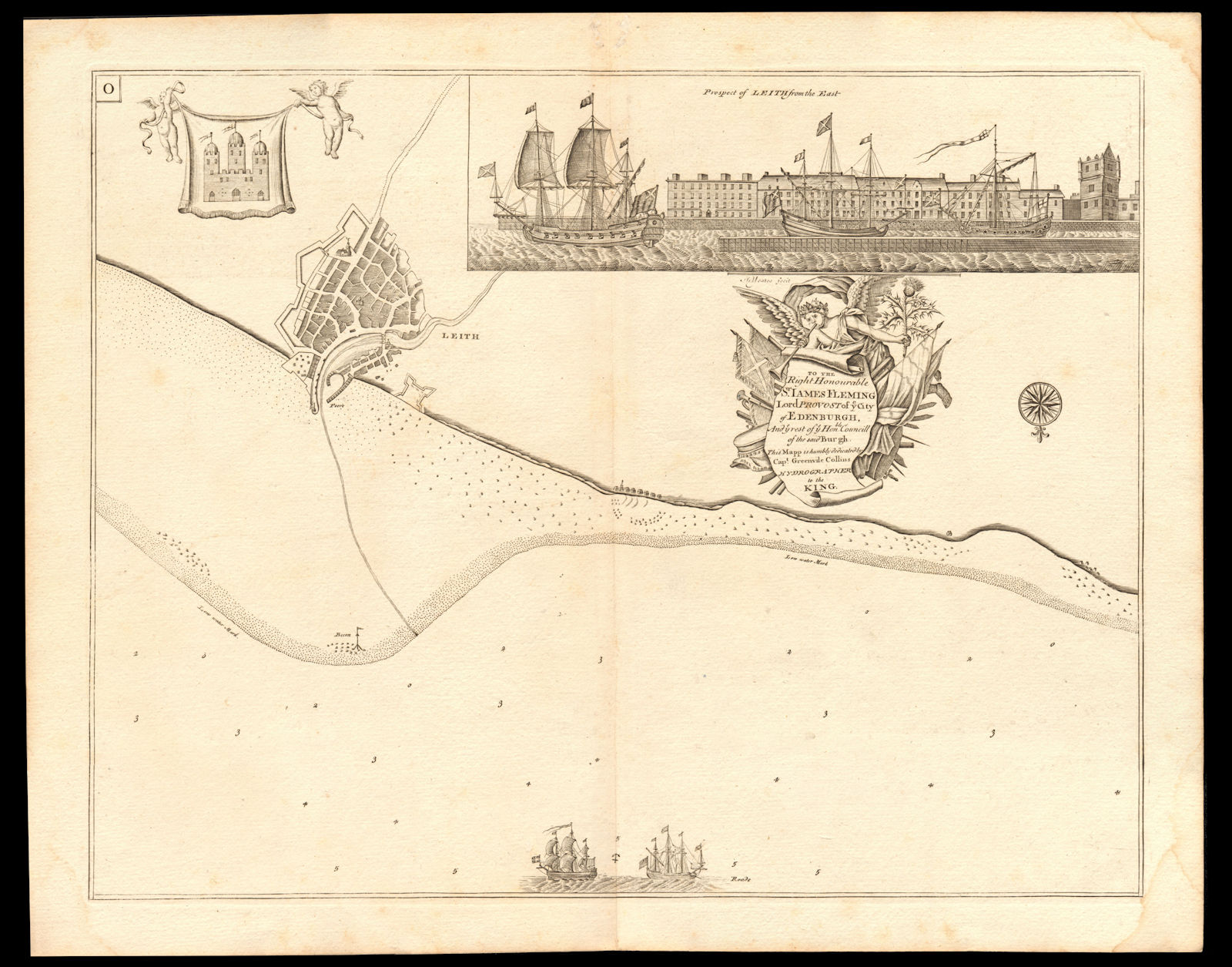 Navigation chart & view of LEITH, by Capt Greenvile COLLINS. Edinburgh c1774 map