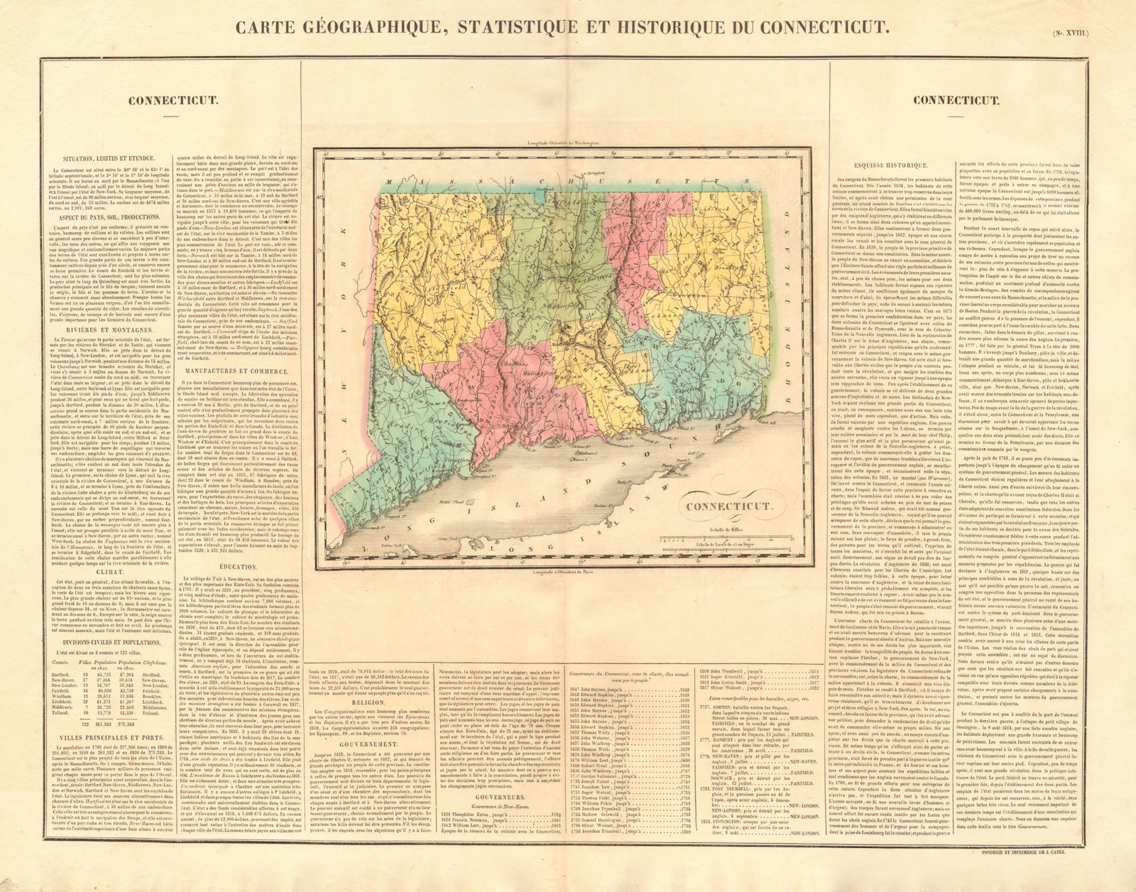 Connecticut antique state map. Counties. BUCHON 1825 old chart