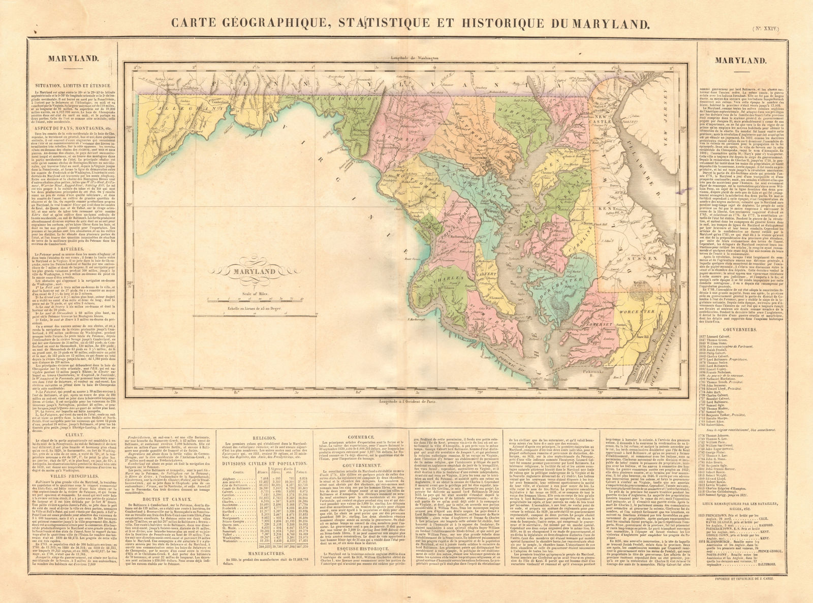 Maryland antique state map. Counties. BUCHON 1825 old plan chart