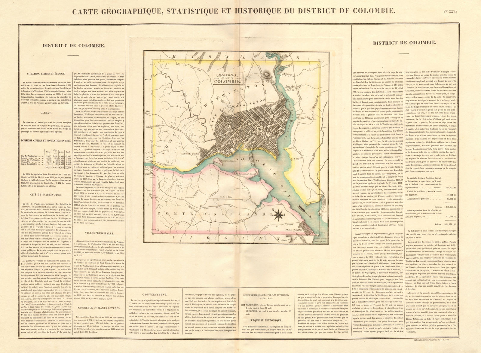 Associate Product 'District de Colombie'. Washington DC. The original 100 sq miles.BUCHON 1825 map