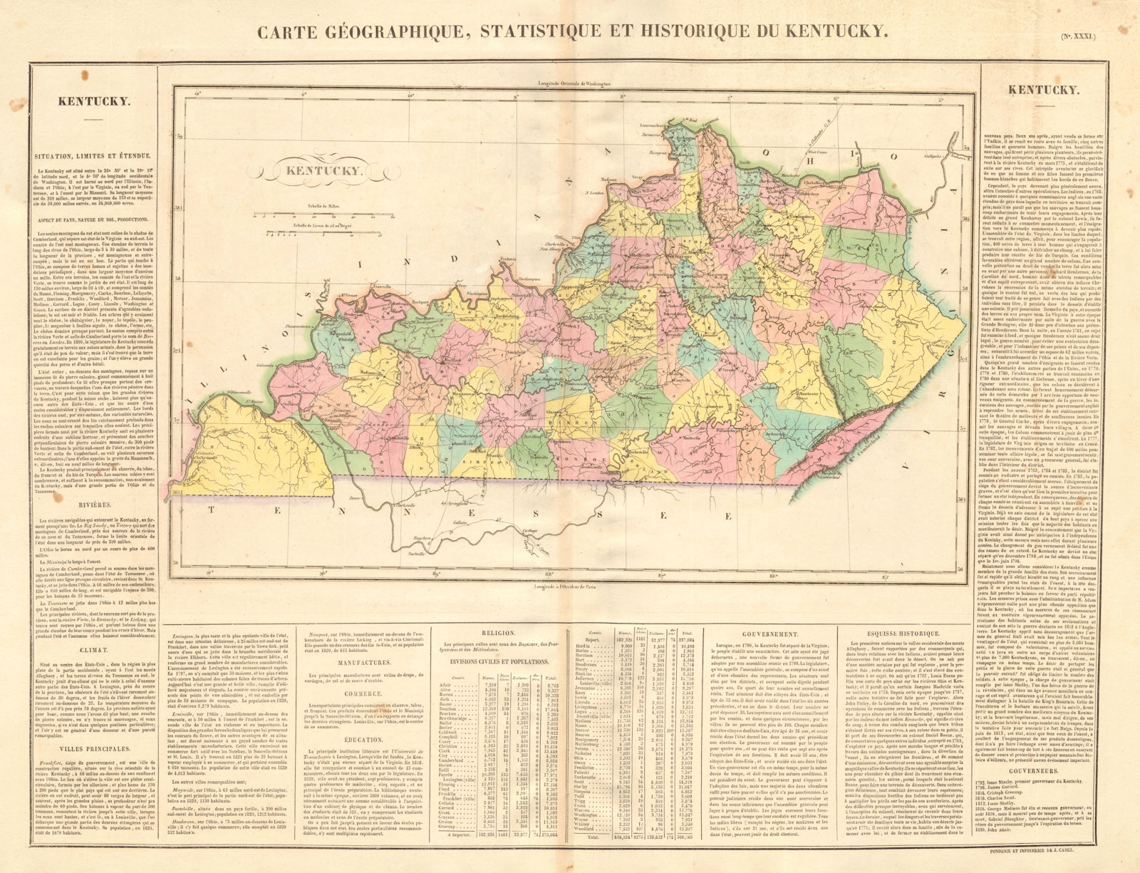 Kentucky antique state map. Excludes Kentucky Bend exclave. BUCHON 1825