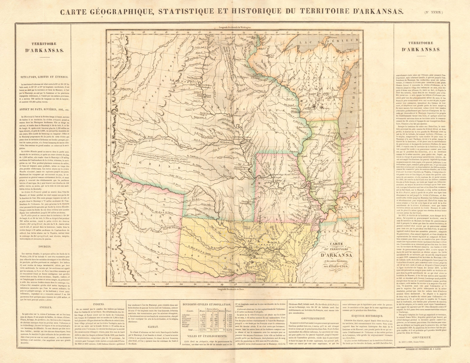 'Territoire d'Arkansas'. US Midwest/Gt Plains. Explorers routes. BUCHON 1825 map