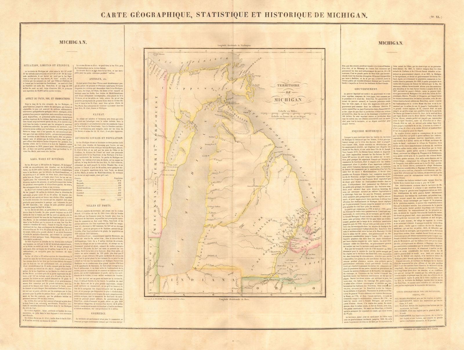 Michigan Territory. Antique map prior to statehood. Indian frontier. BUCHON 1825