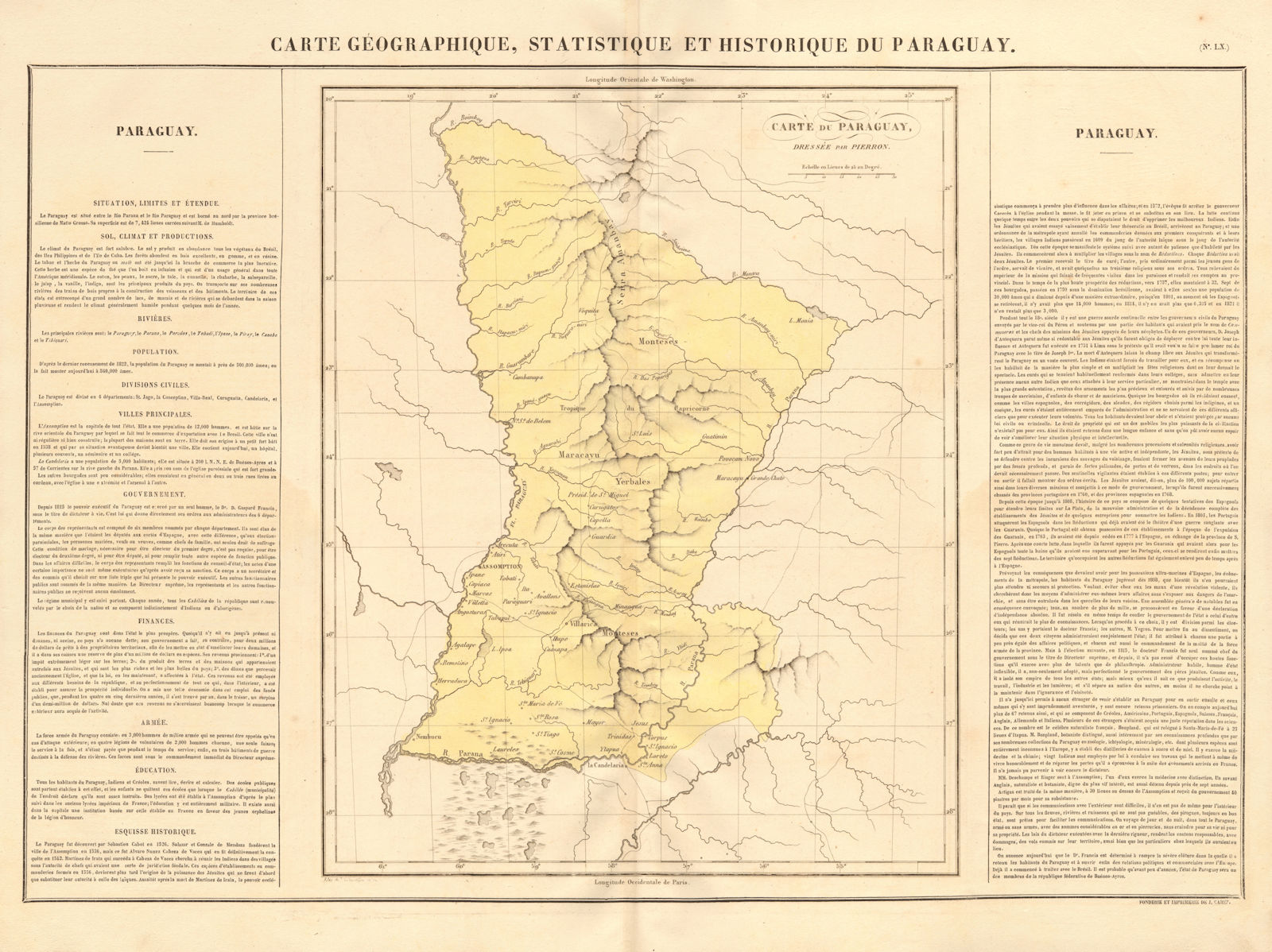 Paraguay. Borders before Triple Alliance War & Gran Chaco Wars. BUCHON 1825 map