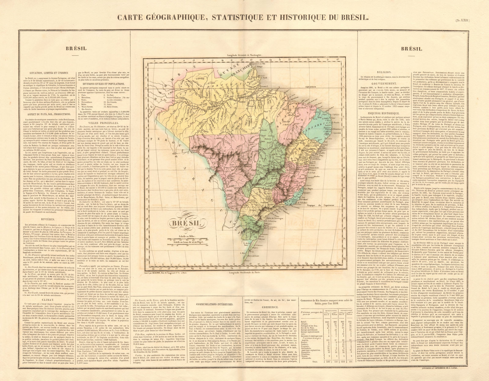 'Brésil'. Brazil. BUCHON 1825 old antique vintage map plan chart