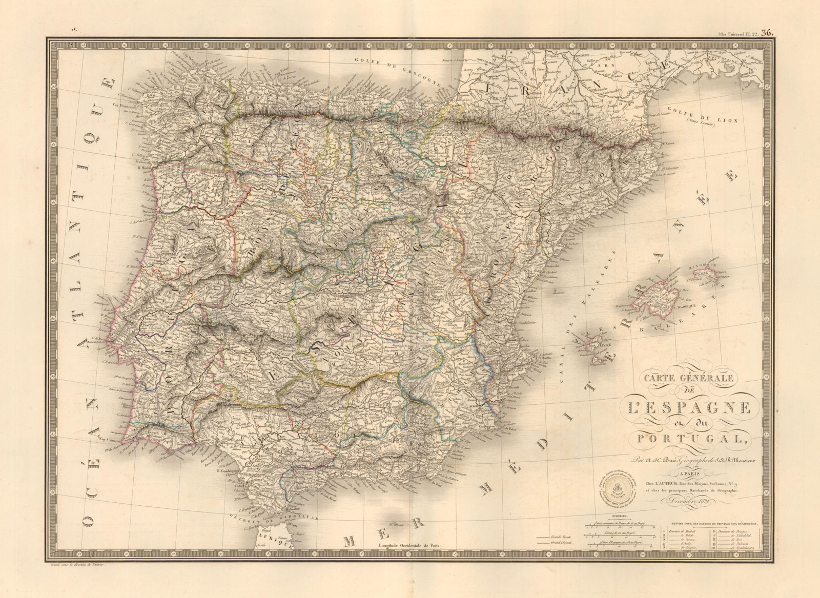 'Carte Generale de L'Espagne et du Portugal' by Brué. Iberia Spain 1821 map