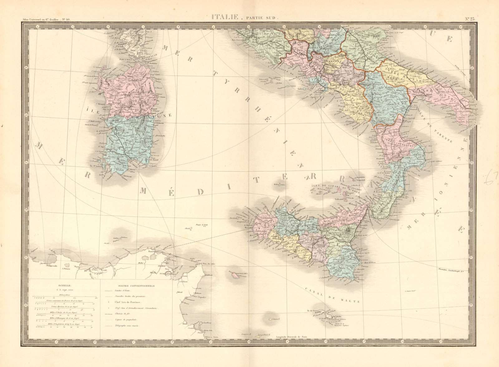 Associate Product 'Italie, partie sud' by A-H Brué. Southern Italy Sicily Sardinia 1875 old map