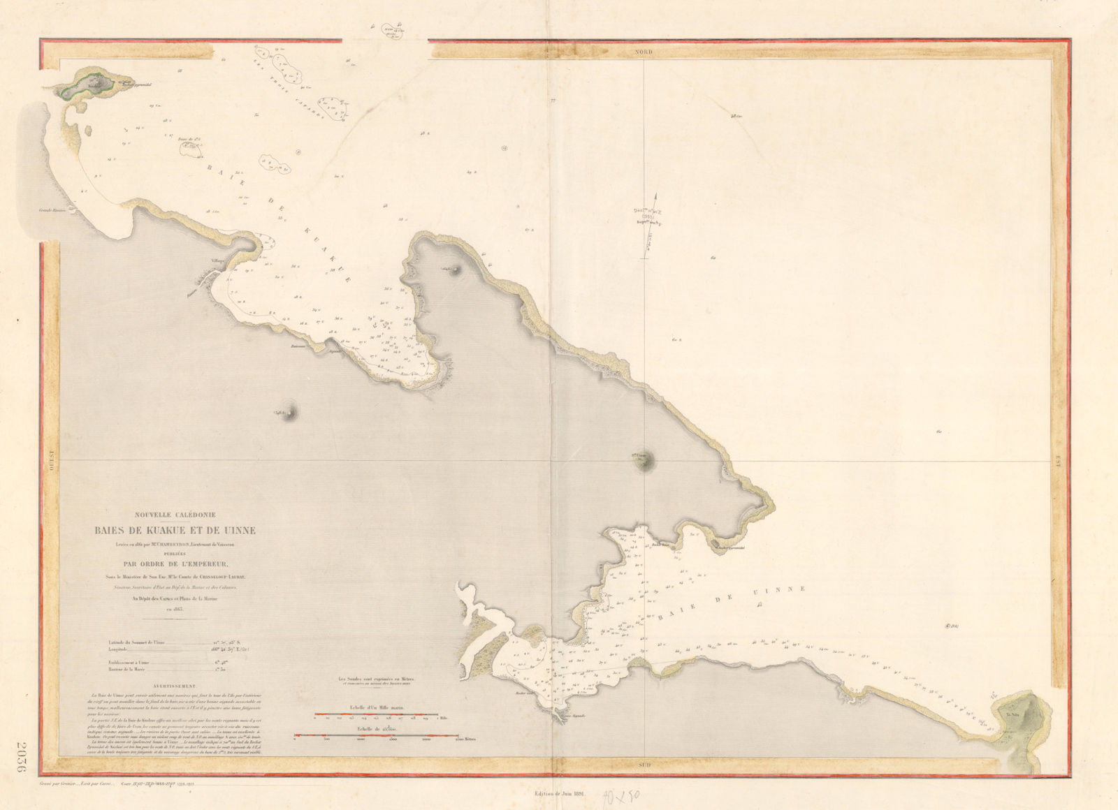 Associate Product 'Nouvelle Caledonie. Baies de Kuakue et de Uinne'. CHAMBEYRON sea chart 1891 map