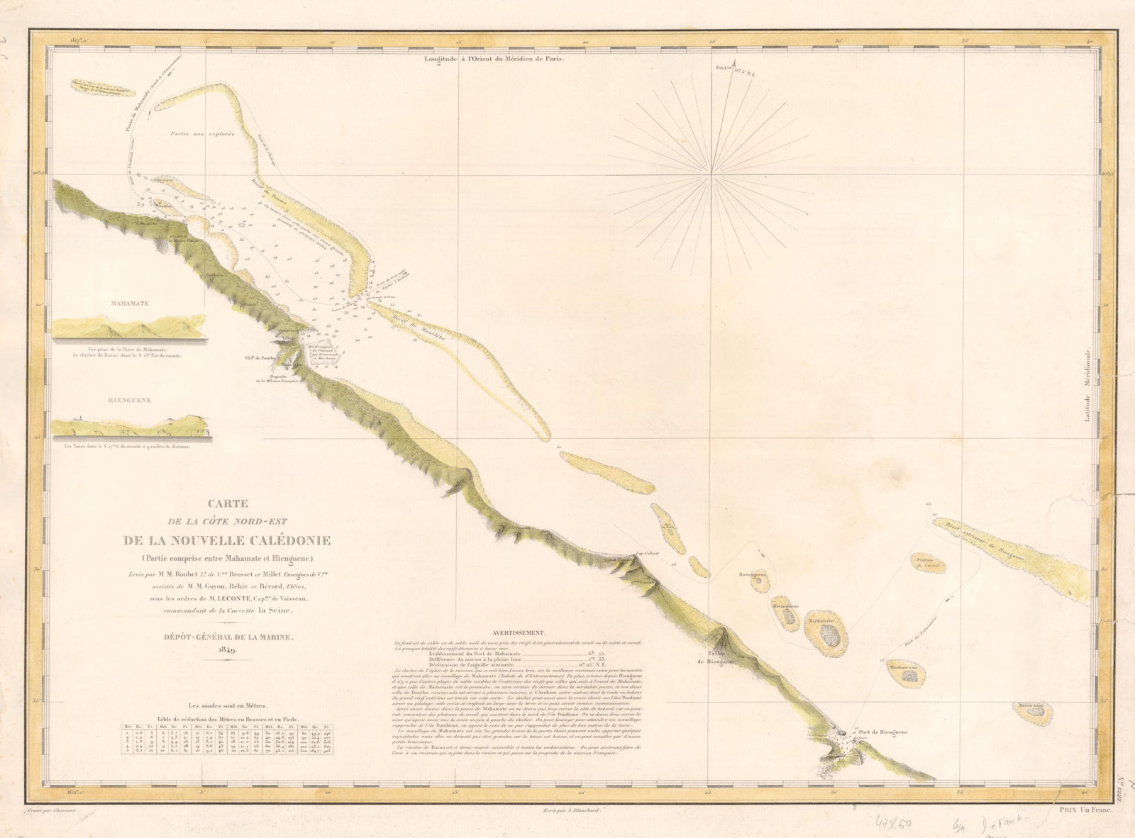 'Côte Nord-Est de la Nouvelle Calédonie…'. ROUBET. New Caledonia 1849 old map