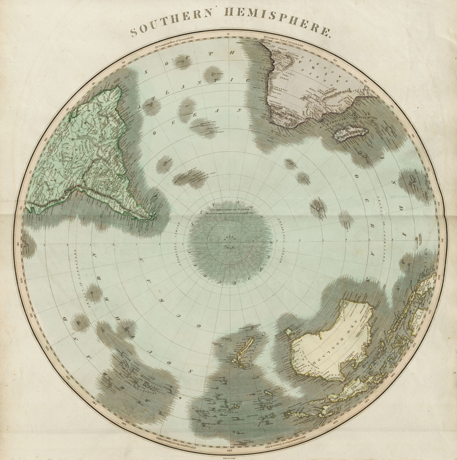 "Southern hemisphere" Antarctic Australia South America/Africa. THOMSON 1817 map