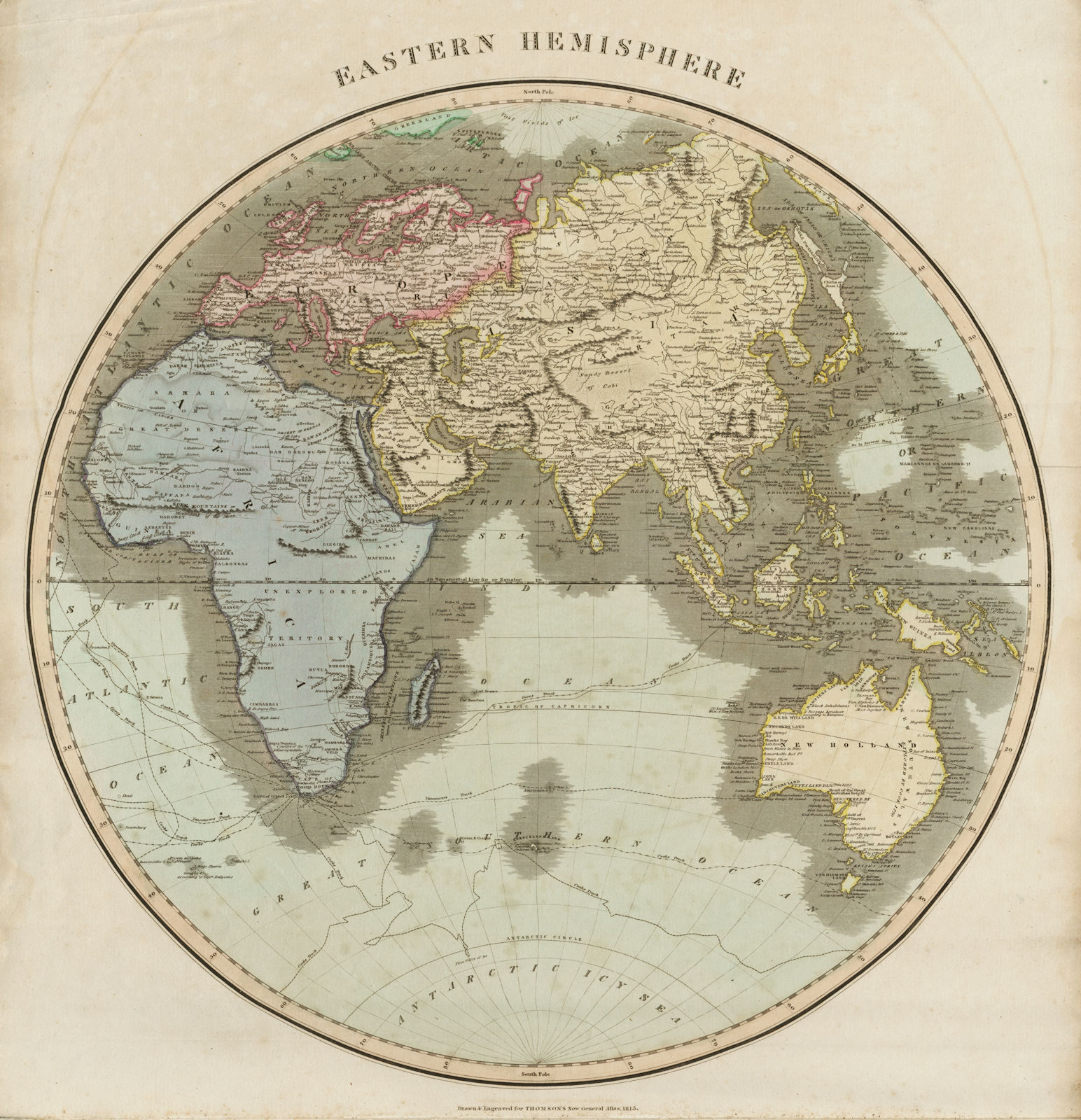 "Eastern hemisphere". Europe Africa Asia Australasia. THOMSON 1817 old map