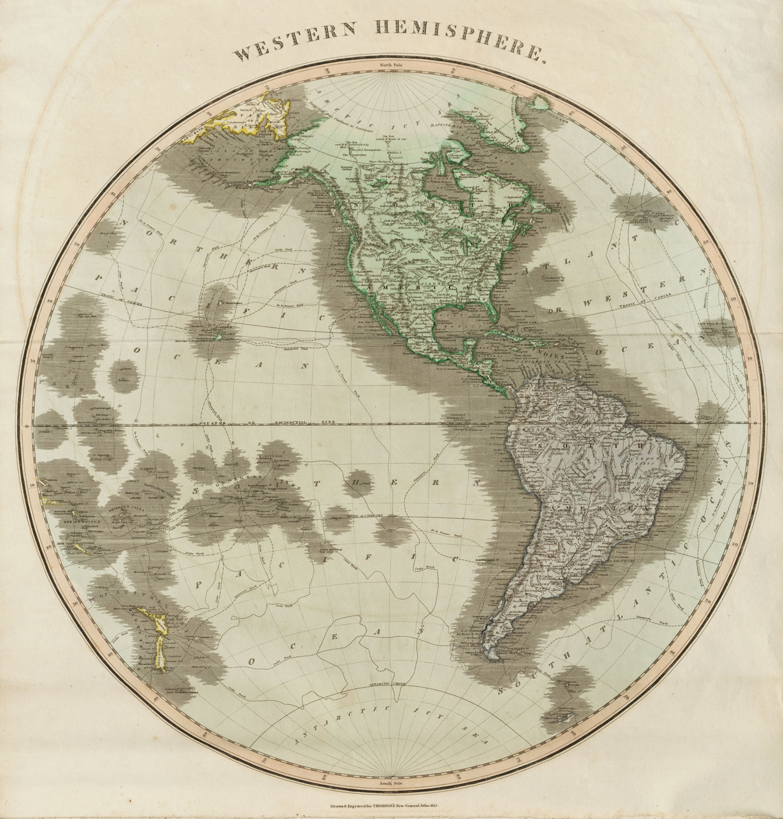 "Western hemisphere". North & South America. Polynesia. THOMSON 1817 old map