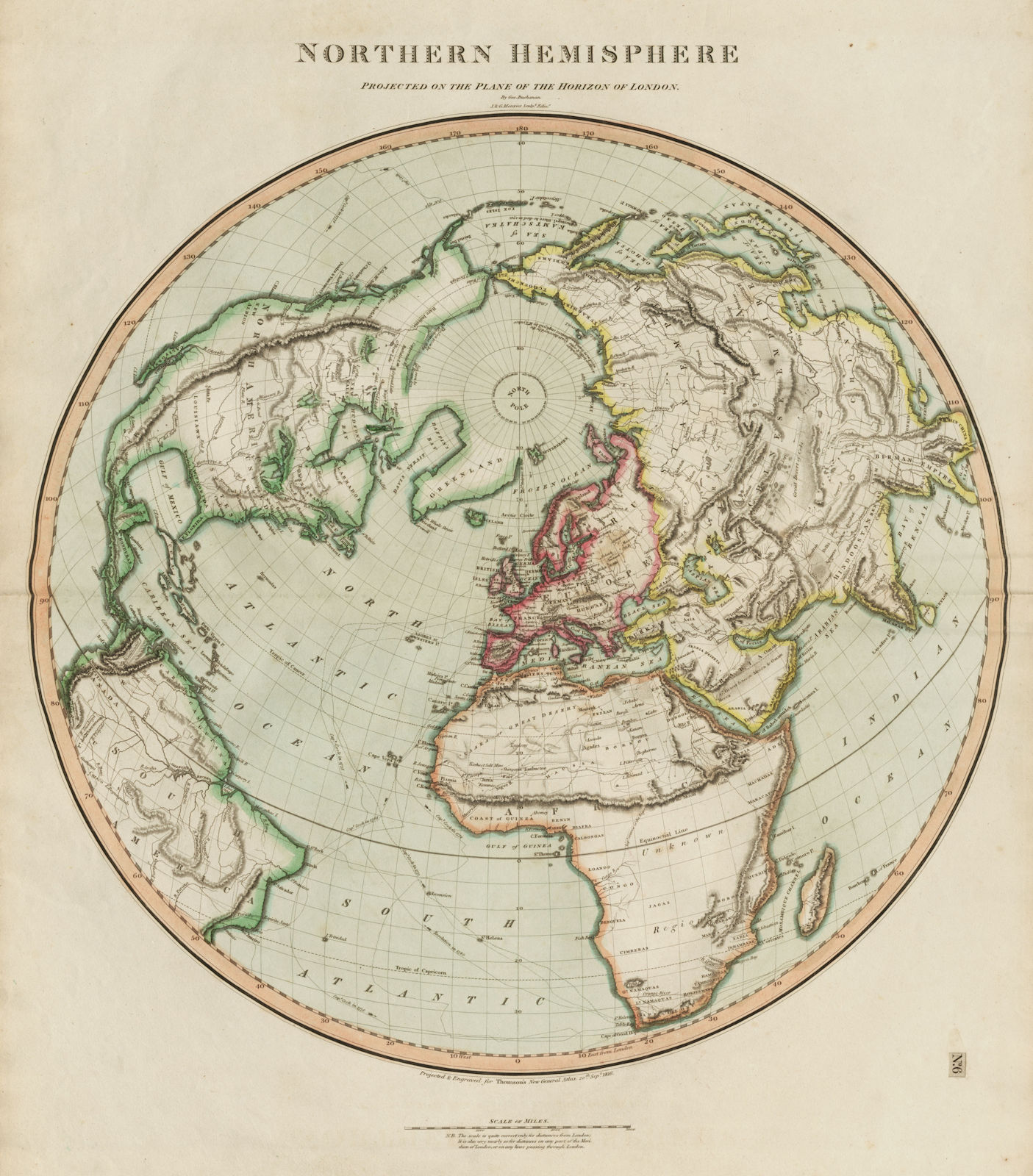 "Northern hemisphere… on the plane of the horizon of London". THOMSON 1817 map
