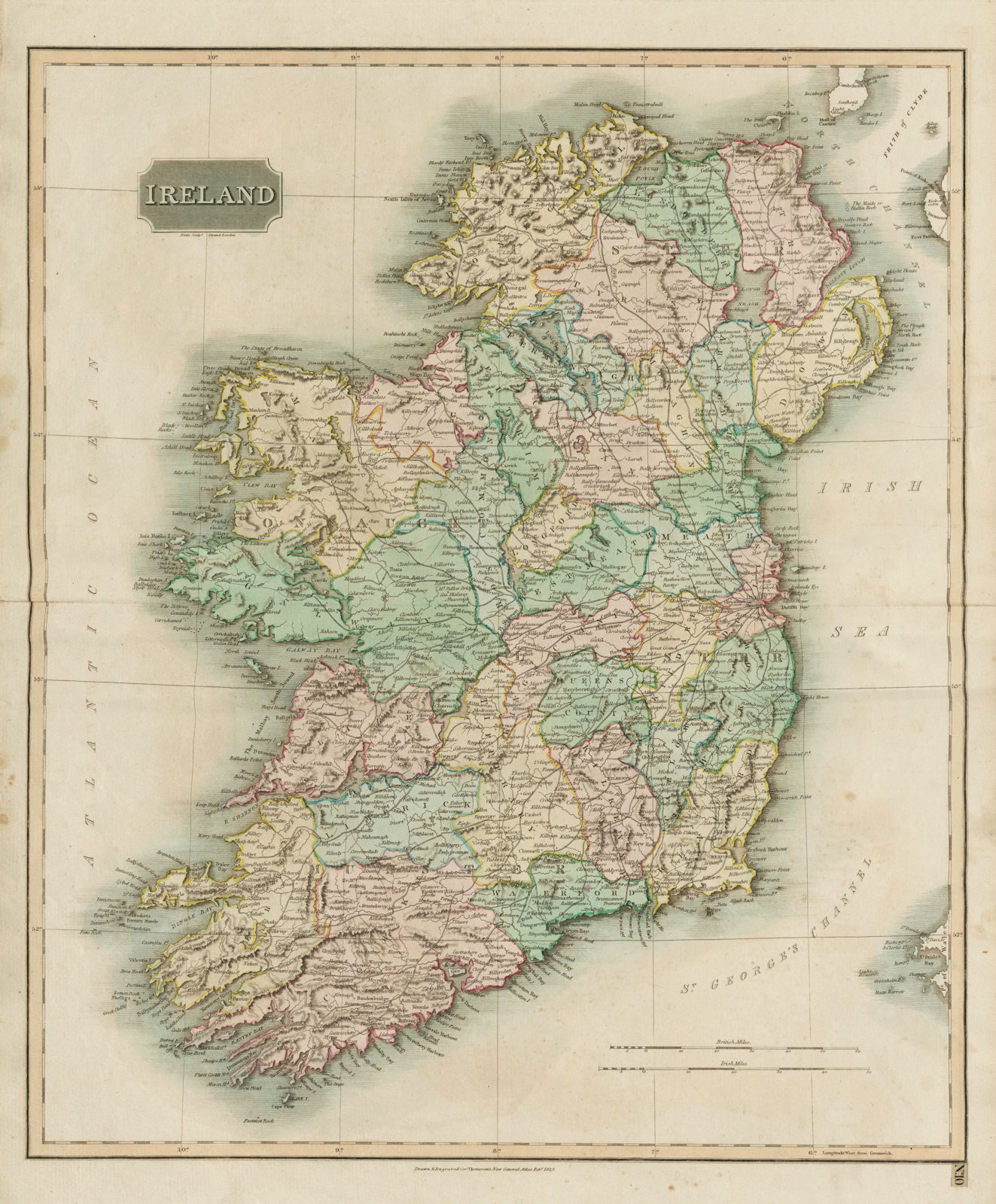"Ireland" by John Thomson. Coach roads 1817 old antique vintage map plan chart