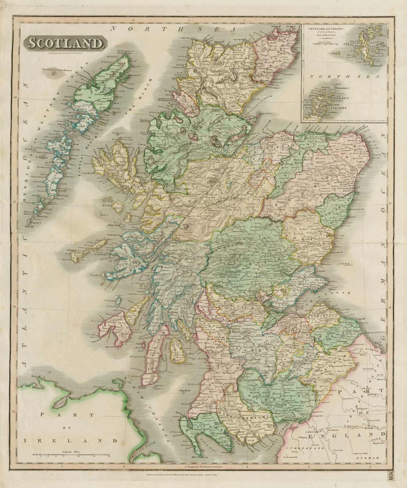 "Scotland" by John Thomson. Coach roads 1817 old antique map plan chart
