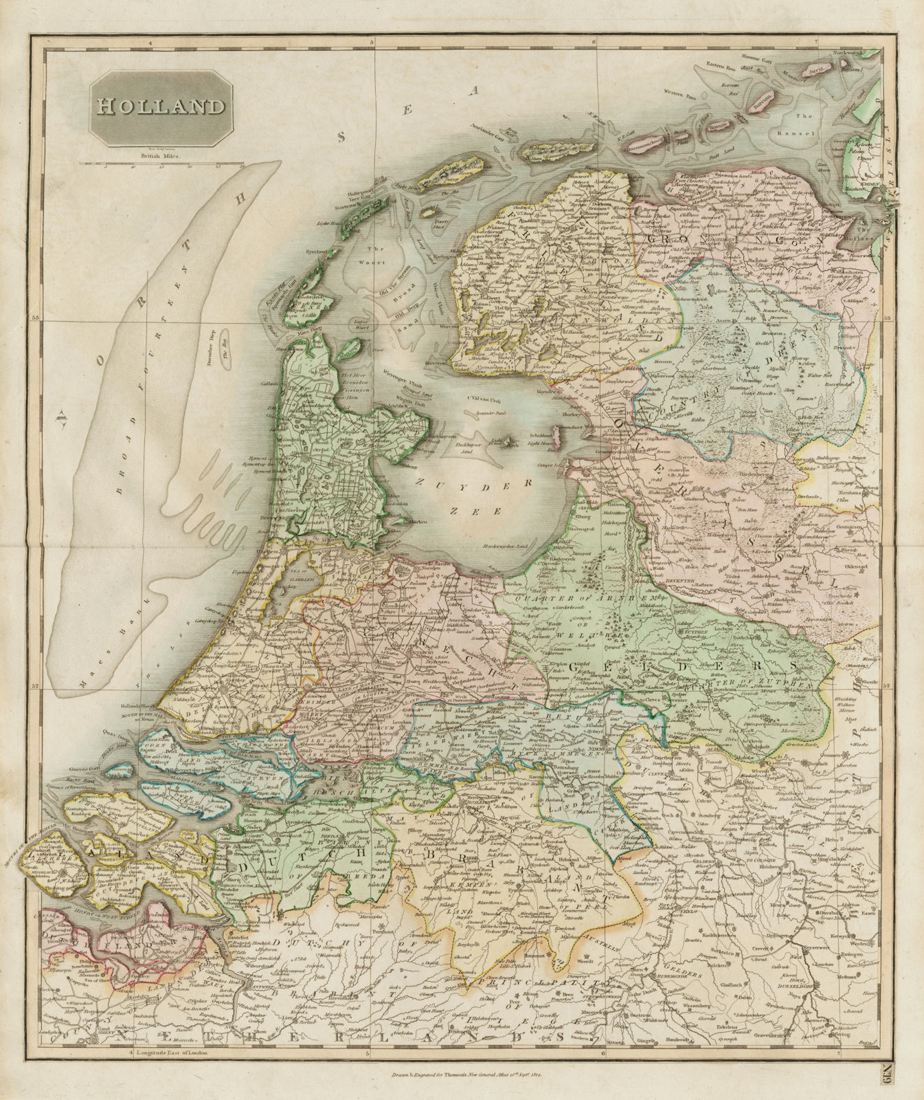 "Holland" by John Thomson. Netherlands 1817 old antique vintage map plan chart