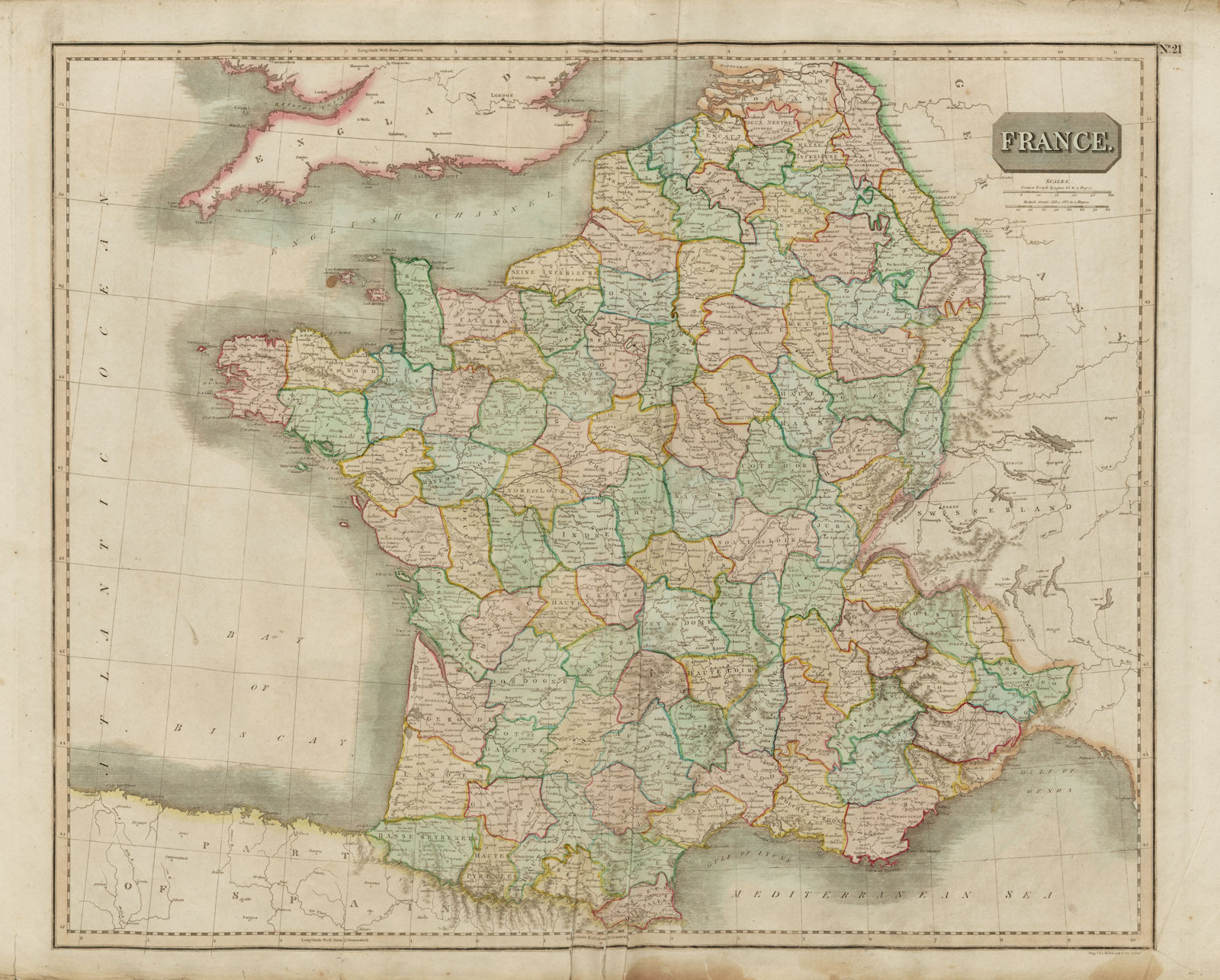 Associate Product Revolutionary France with 13 Belgian & 6 Piedmont départements. THOMSON 1817 map