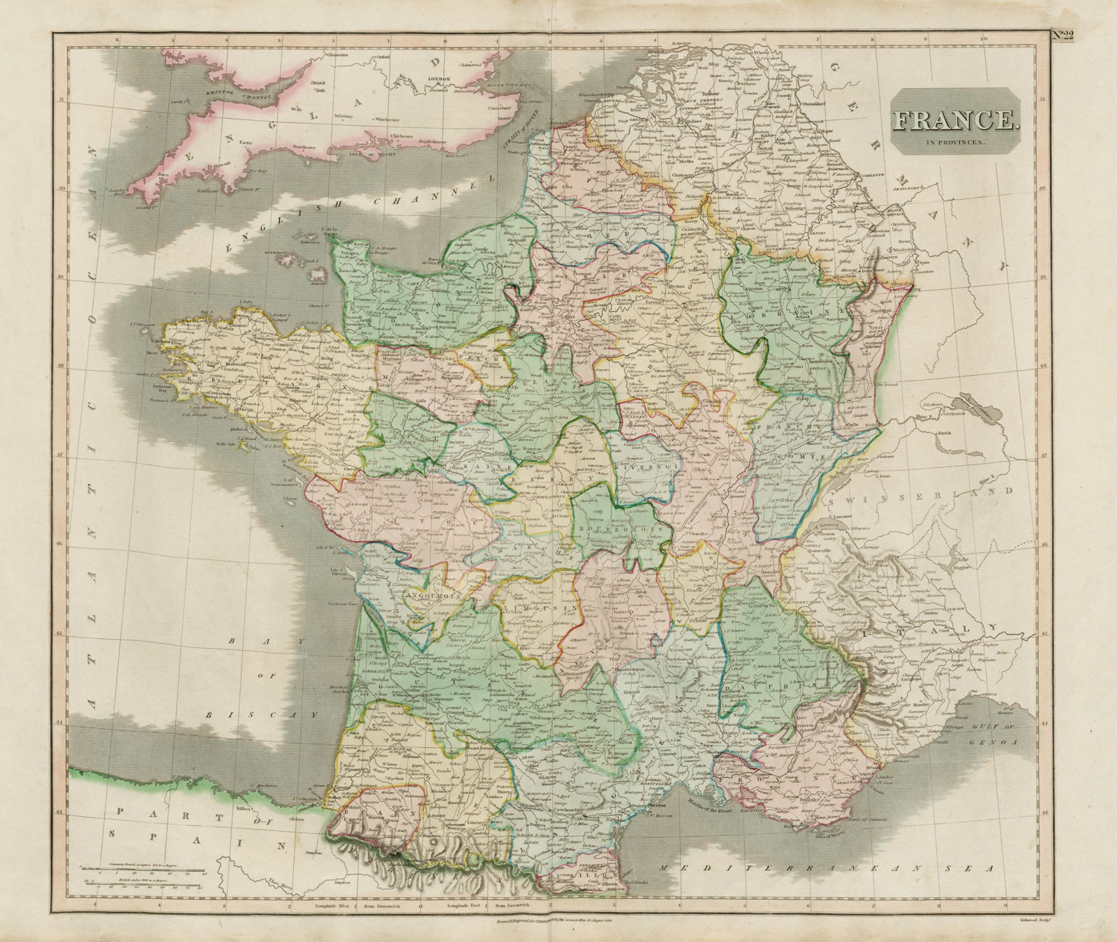 Associate Product "France in provinces", before the Revolution, w/o Savoy & Nice. THOMSON 1817 map