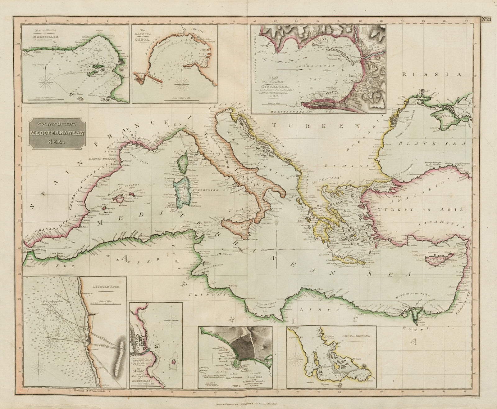 "Chart of the Mediterranean Sea". Marseilles Genoa Gibraltar. THOMSON 1817 map