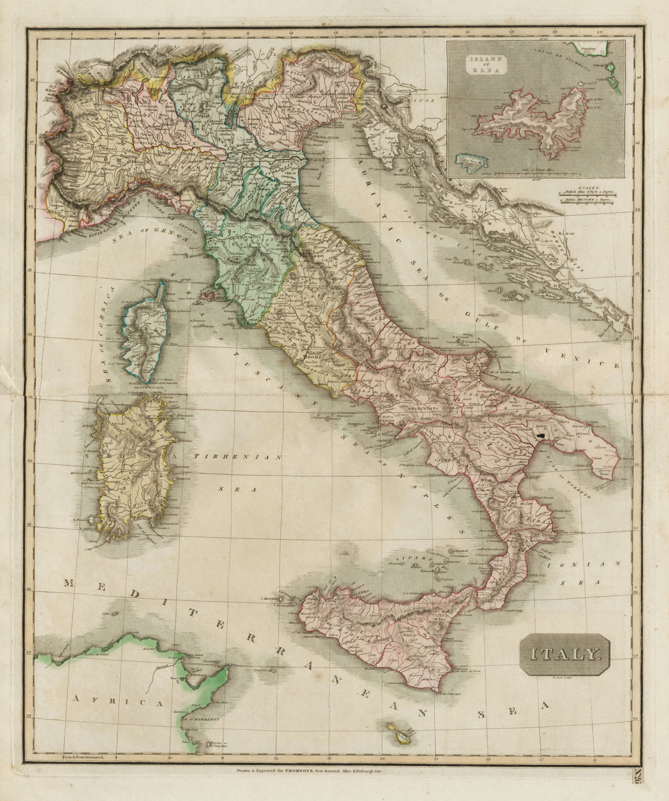 "Italy". Island of Elba. Kingdom of Naples, Papal States &c. THOMSON 1817 map