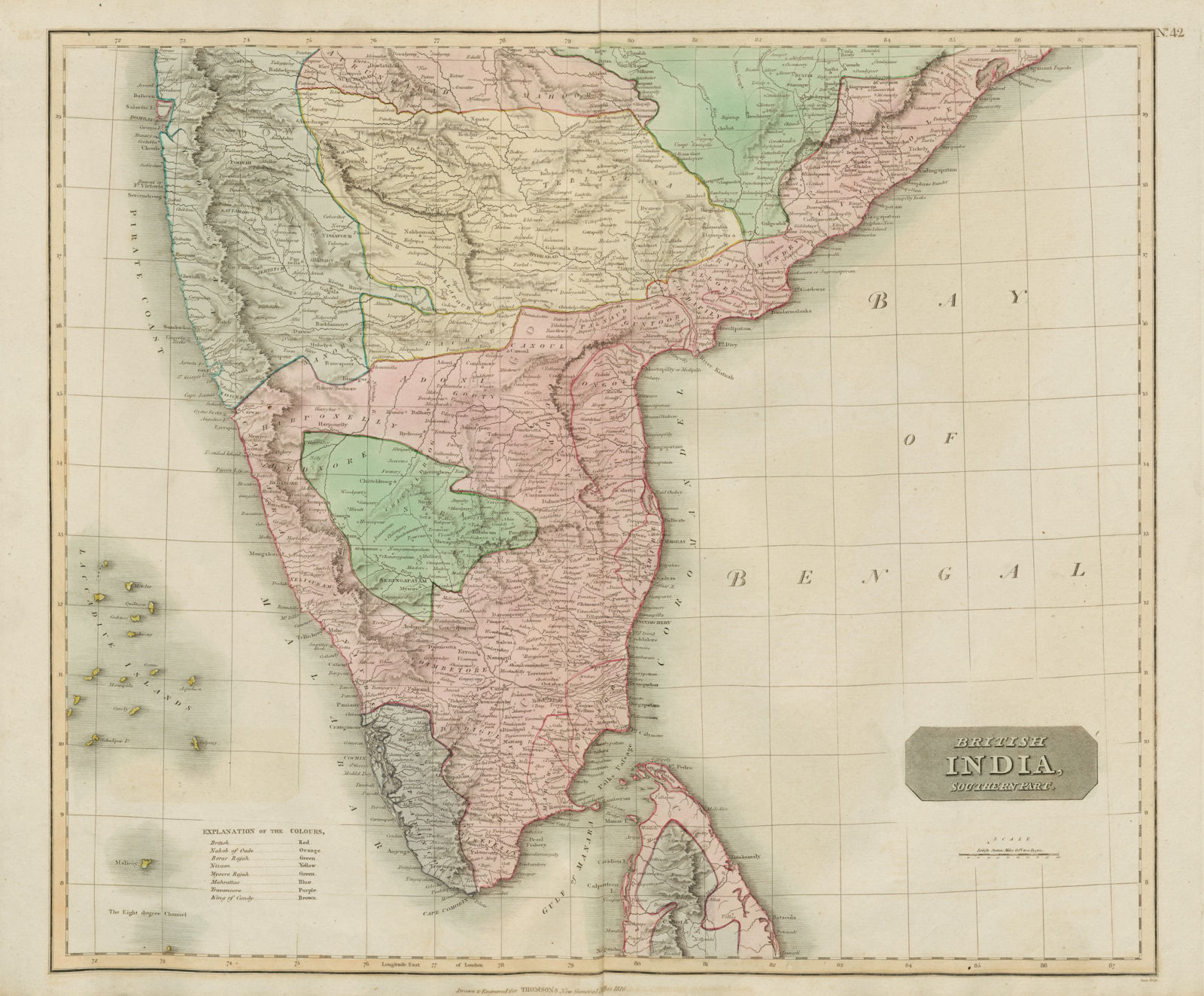 "British India, southern part". Malabar & Coromandel coasts. THOMSON 1817 map