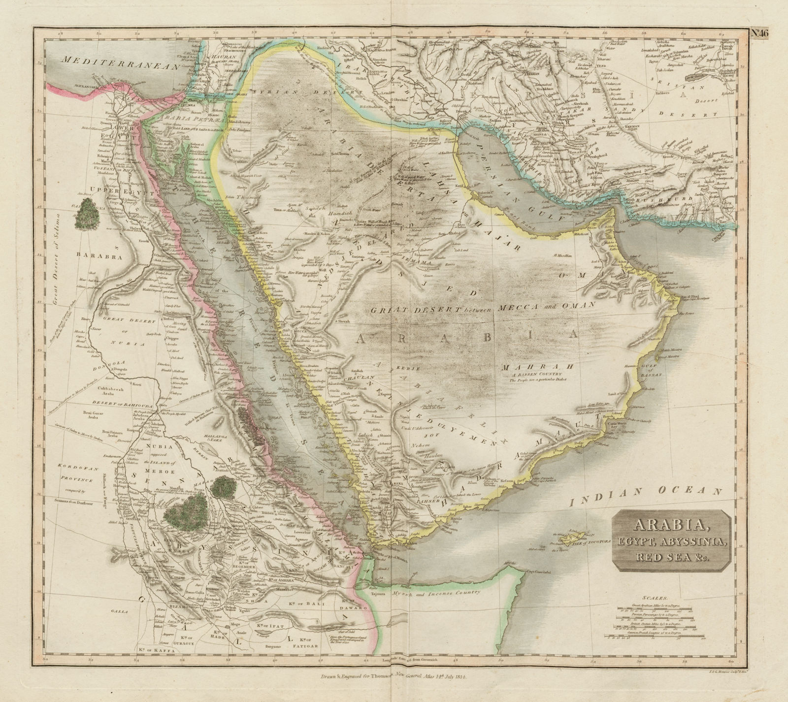 "Arabia, Egypt, Abyssinia, Red Sea &c." Hajj caravan routes. THOMSON 1817 map