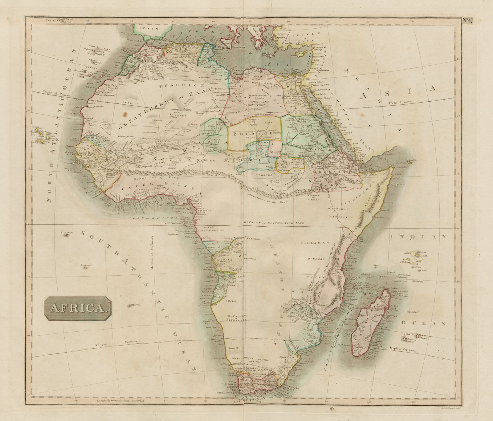 Pre-colonial Africa. Mountains of Kong/Moon. Caravan routes. THOMSON 1817 map
