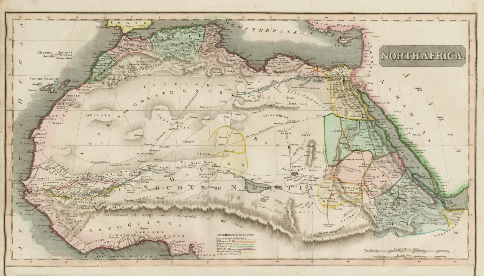 "North Africa". Salt mines. Saharan caravan/explorers' routes. THOMSON 1817 map