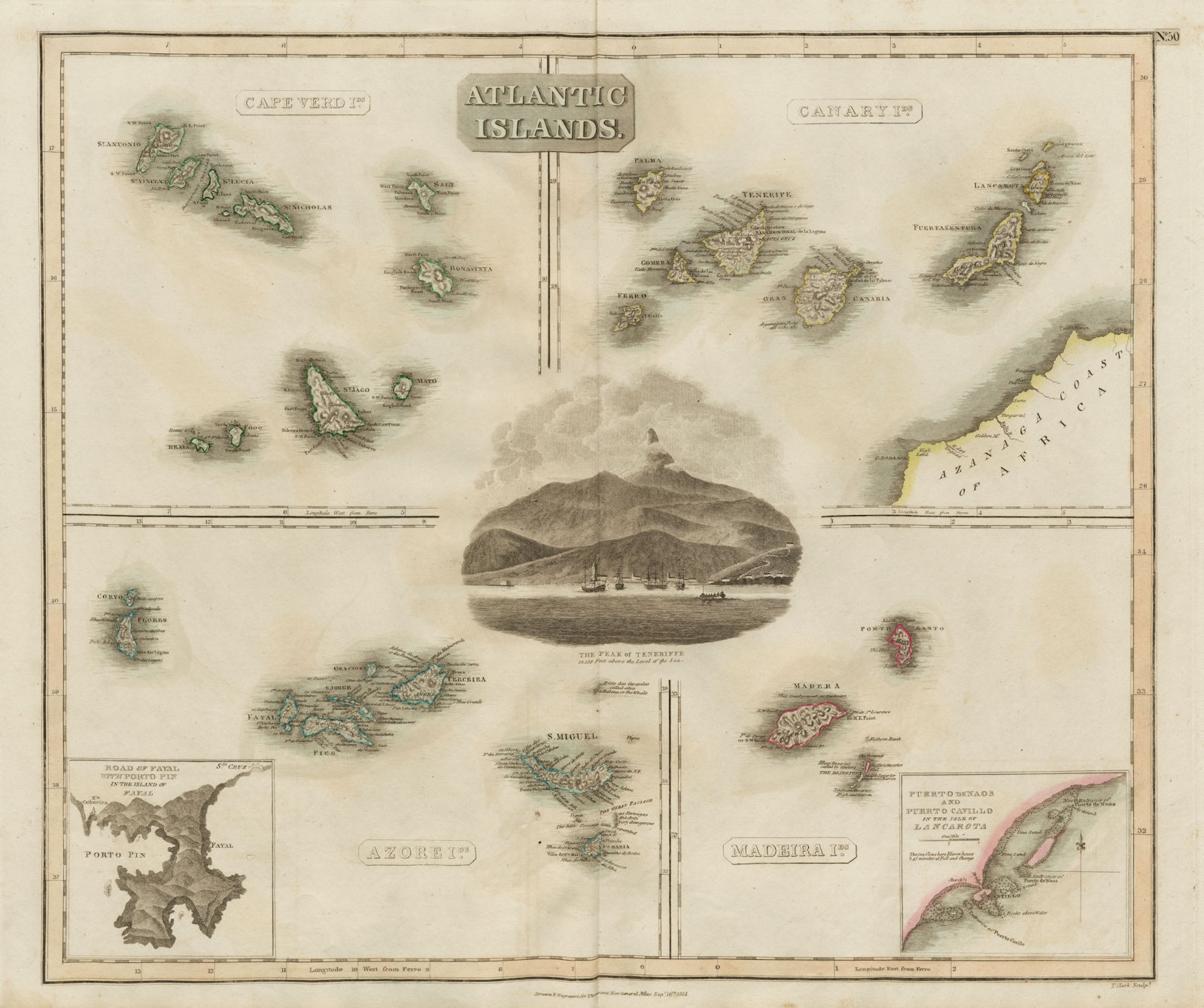 Associate Product Atlantic Islands. Cape Verde Canaries Madeira Azores. Tenerife. THOMSON 1817 map