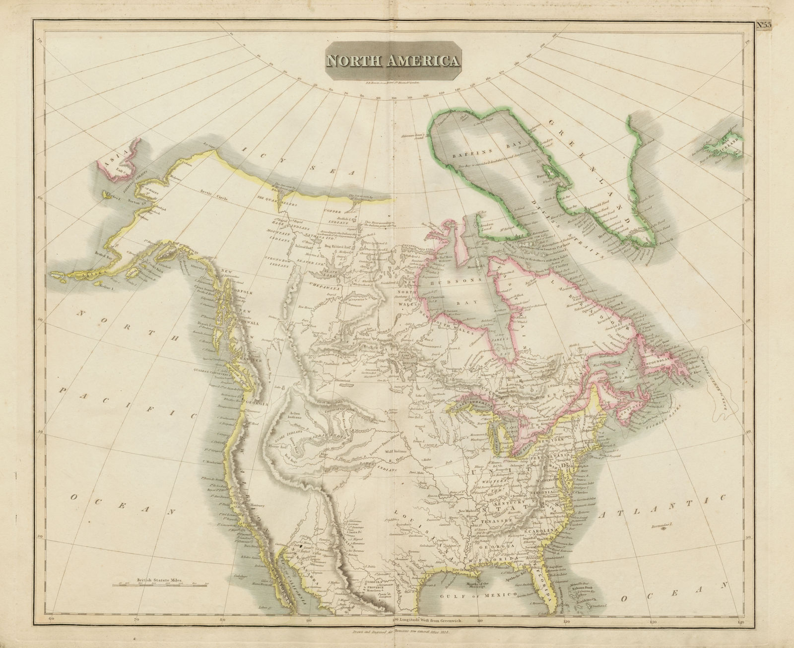 "North America" by John Thomson. Missions, Forts & Indian settlements 1817 map
