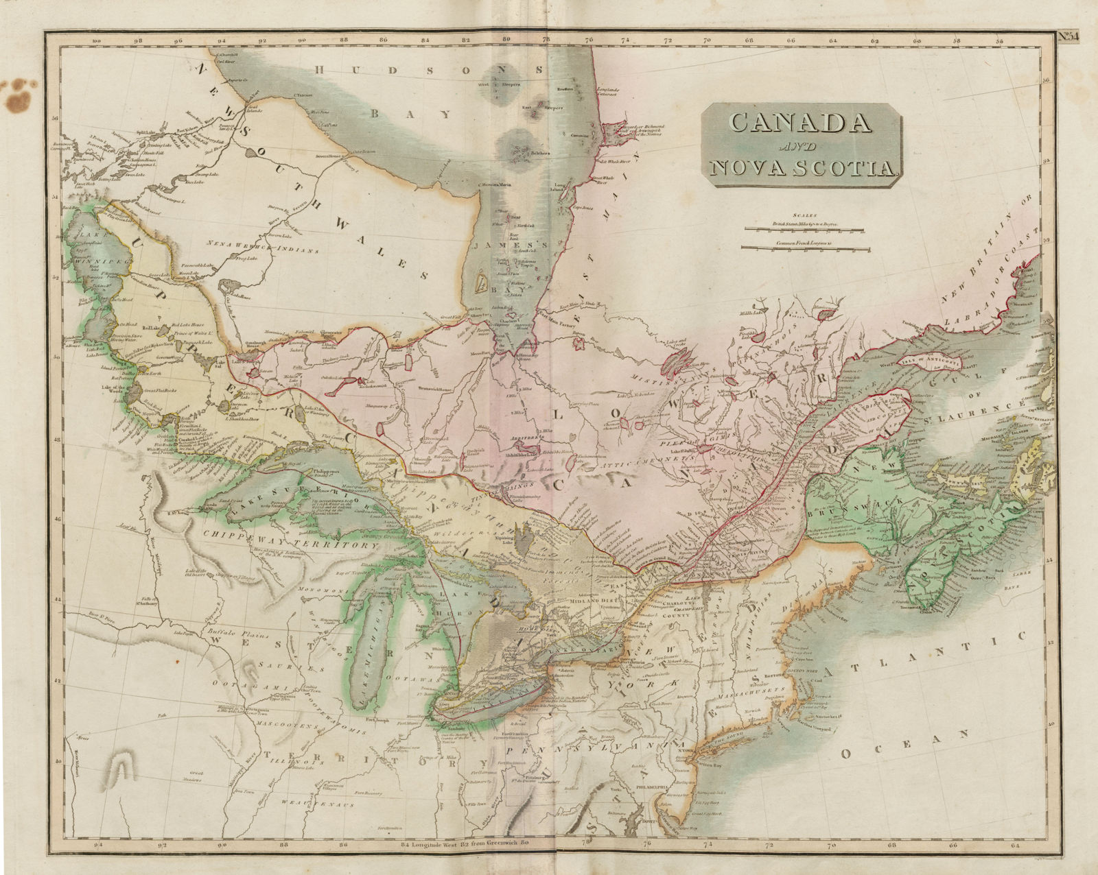 "Canada and Nova Scotia" by John Thomson. British North America 1817 old map