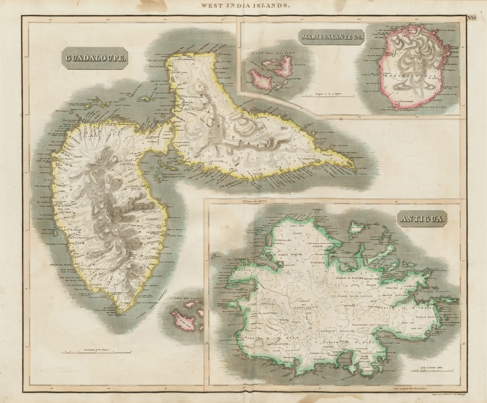 Antigua, Guadeloupe & Marie-Galante. West Indies Caribbean. THOMSON 1817 map