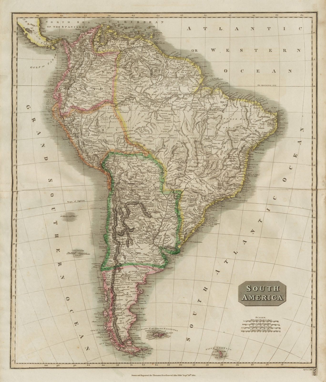 "South America". New Granada & Peru Viceroyalties. Tucuman. THOMSON 1817 map