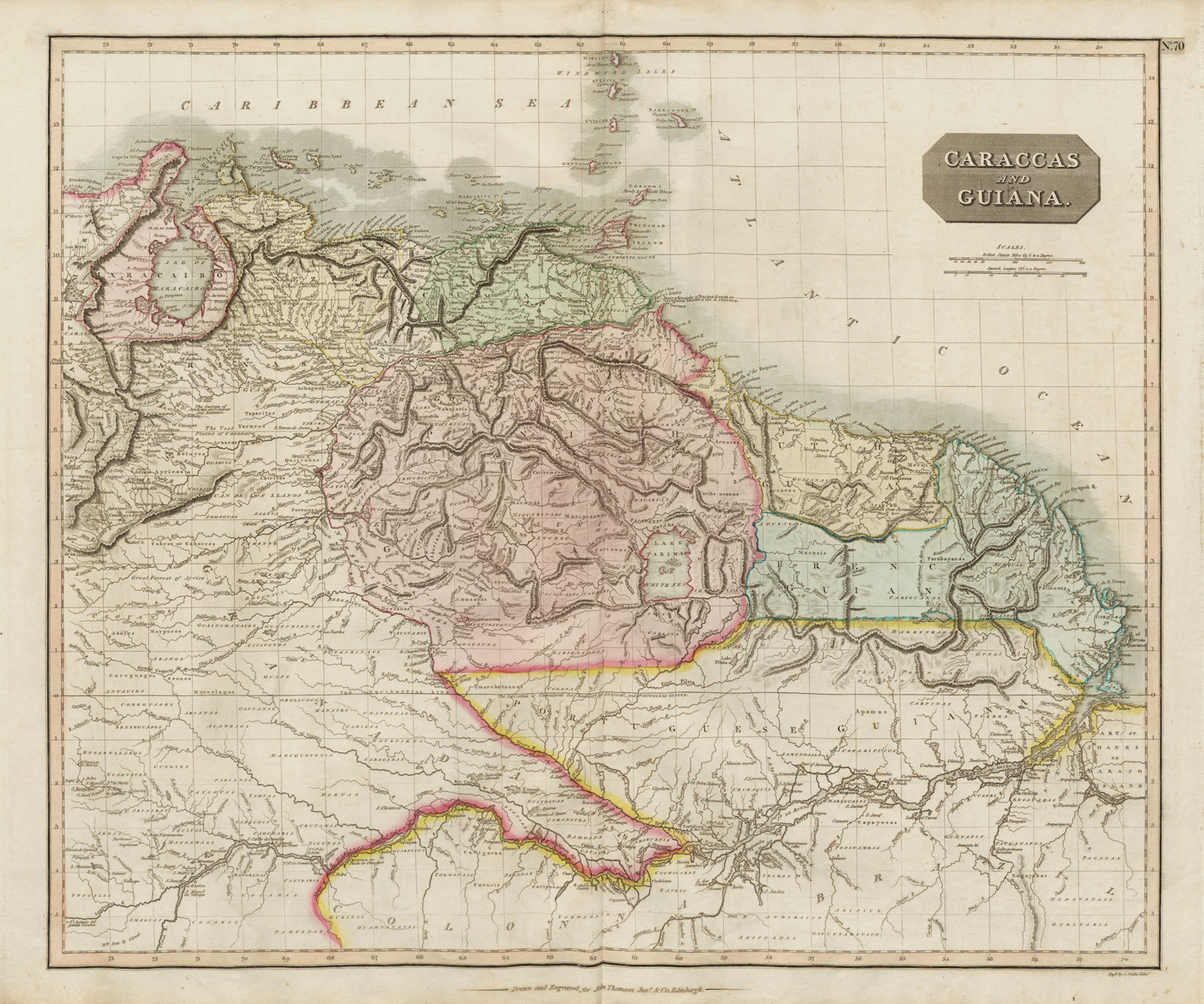 "Caraccas and Guiana" by John Thomson. Venezuela Guyana Amazonas 1817 old map