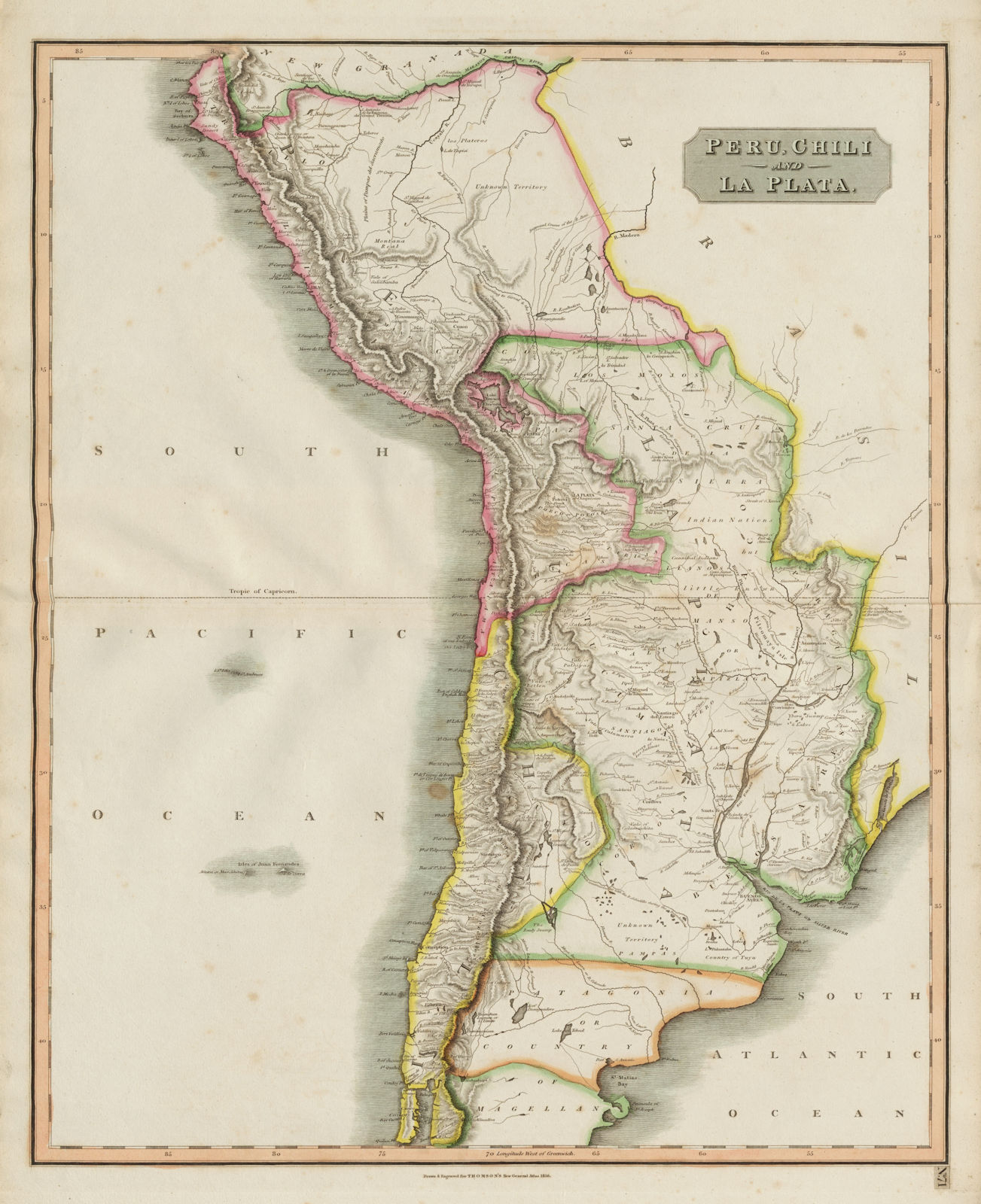 "Peru, Chili & La Plata" Viceroyalty. Argentina Chile Bolivia. THOMSON 1817 map