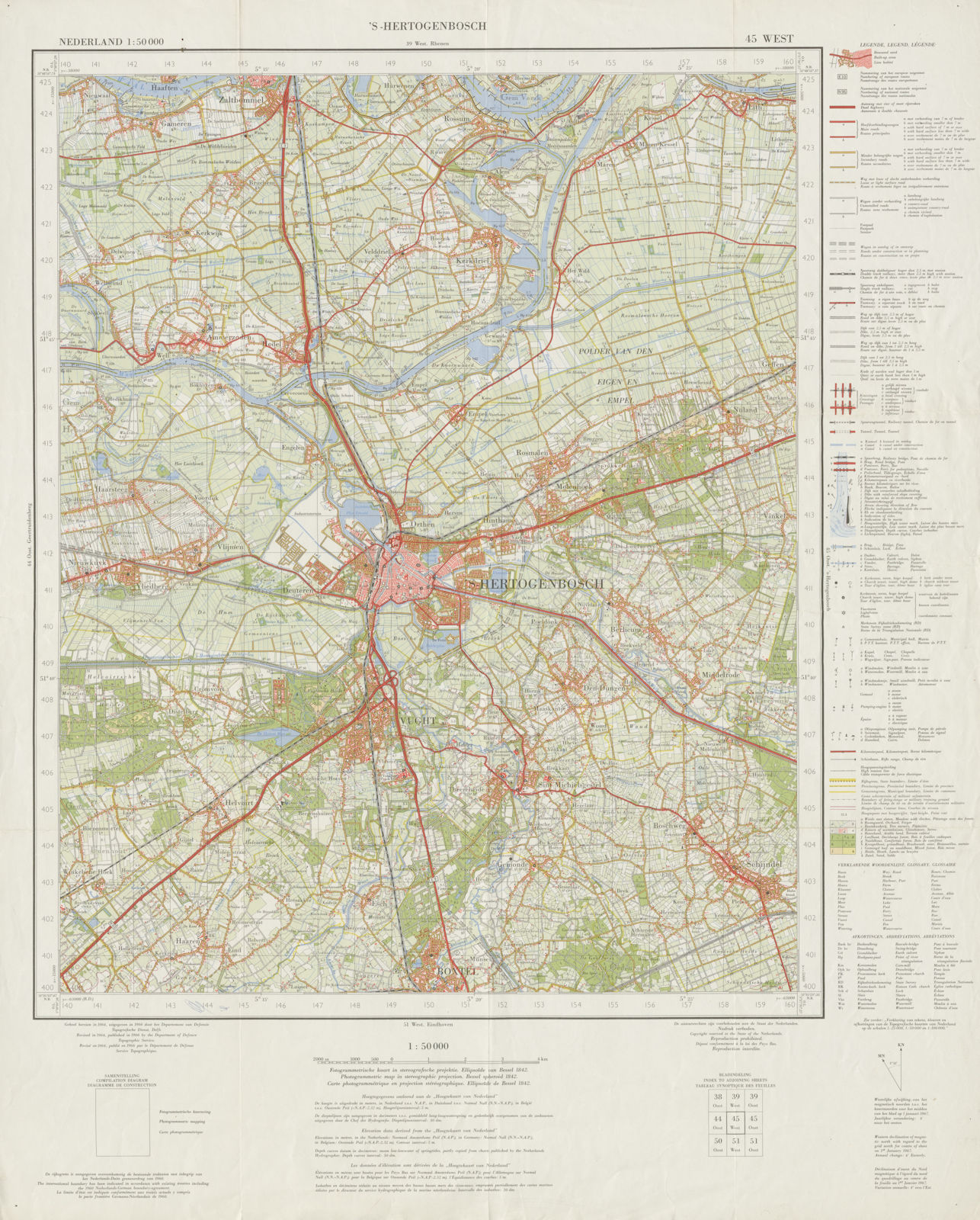 'S-Hertogenbosch environs topo map. Vught Boxtel Zaltbommel. Sheet 45 West 1966