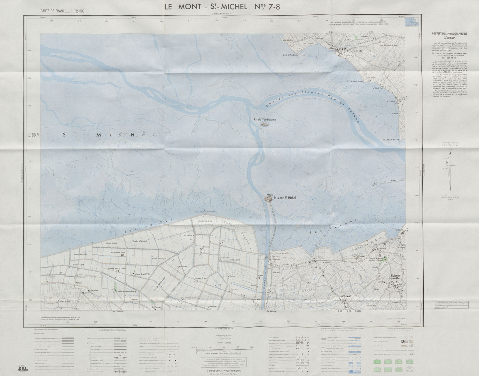 Associate Product Le Mont St-Michel & environs/bay. Sheets 7-8. Genêts Ardevon Huisnes 1970 map