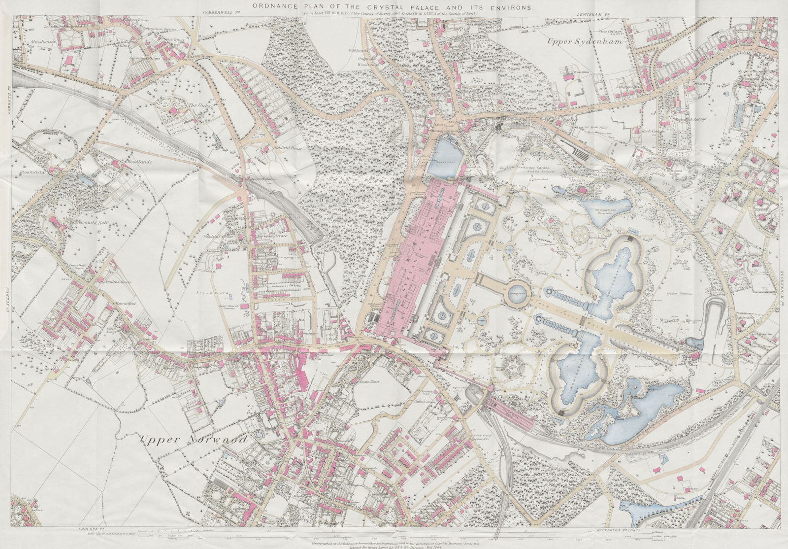 Crystal Palace & environs ordnance plan. Upper Norwood /Sydenham. Repro 2010 map