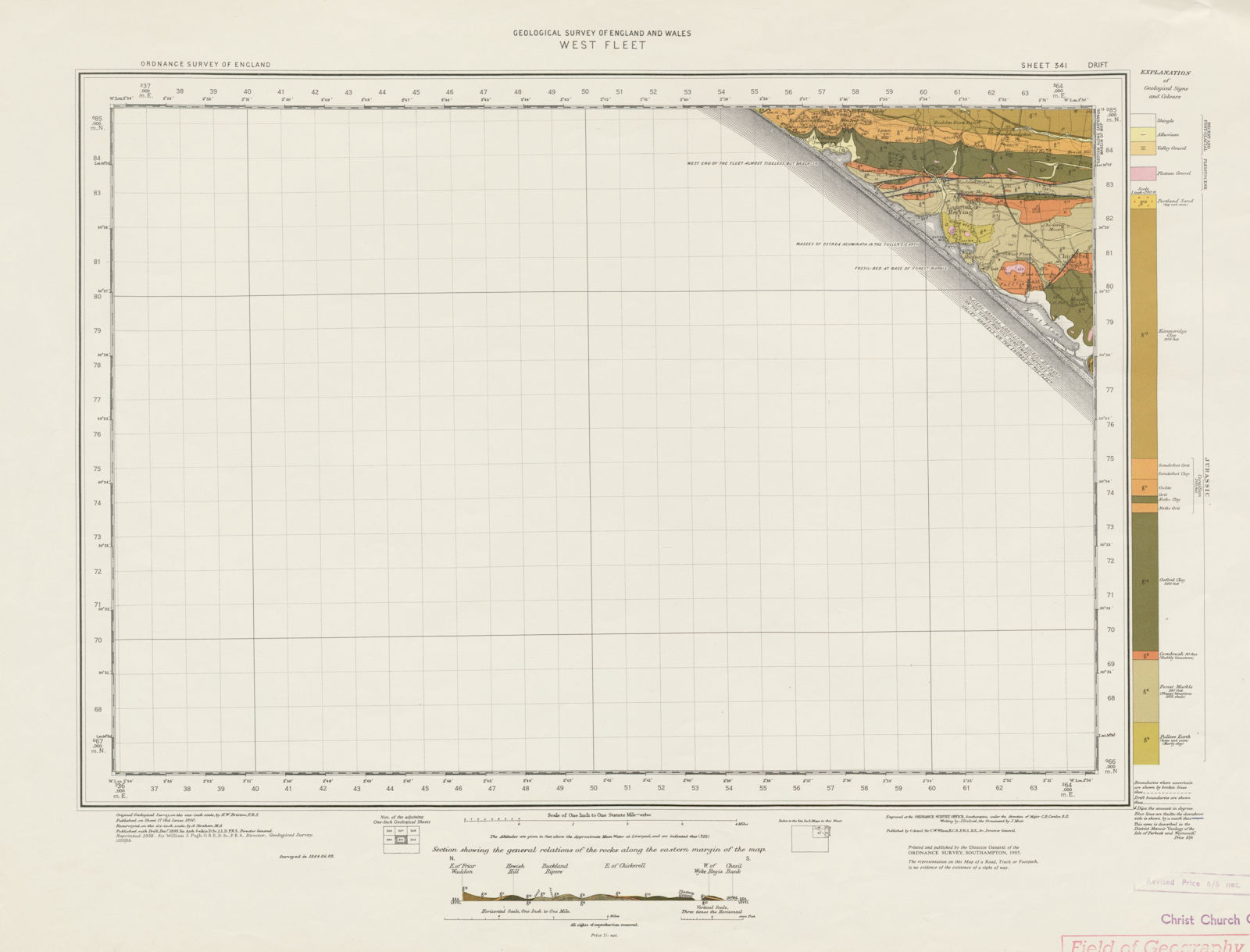 West Fleet. Vintage geological survey map. Sheet 341. Dorset Chesil Beach 1959