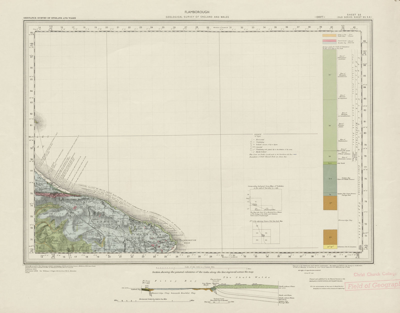 Flamborough geological survey map sheet 55. Yorkshire Flamborough Headland 1958