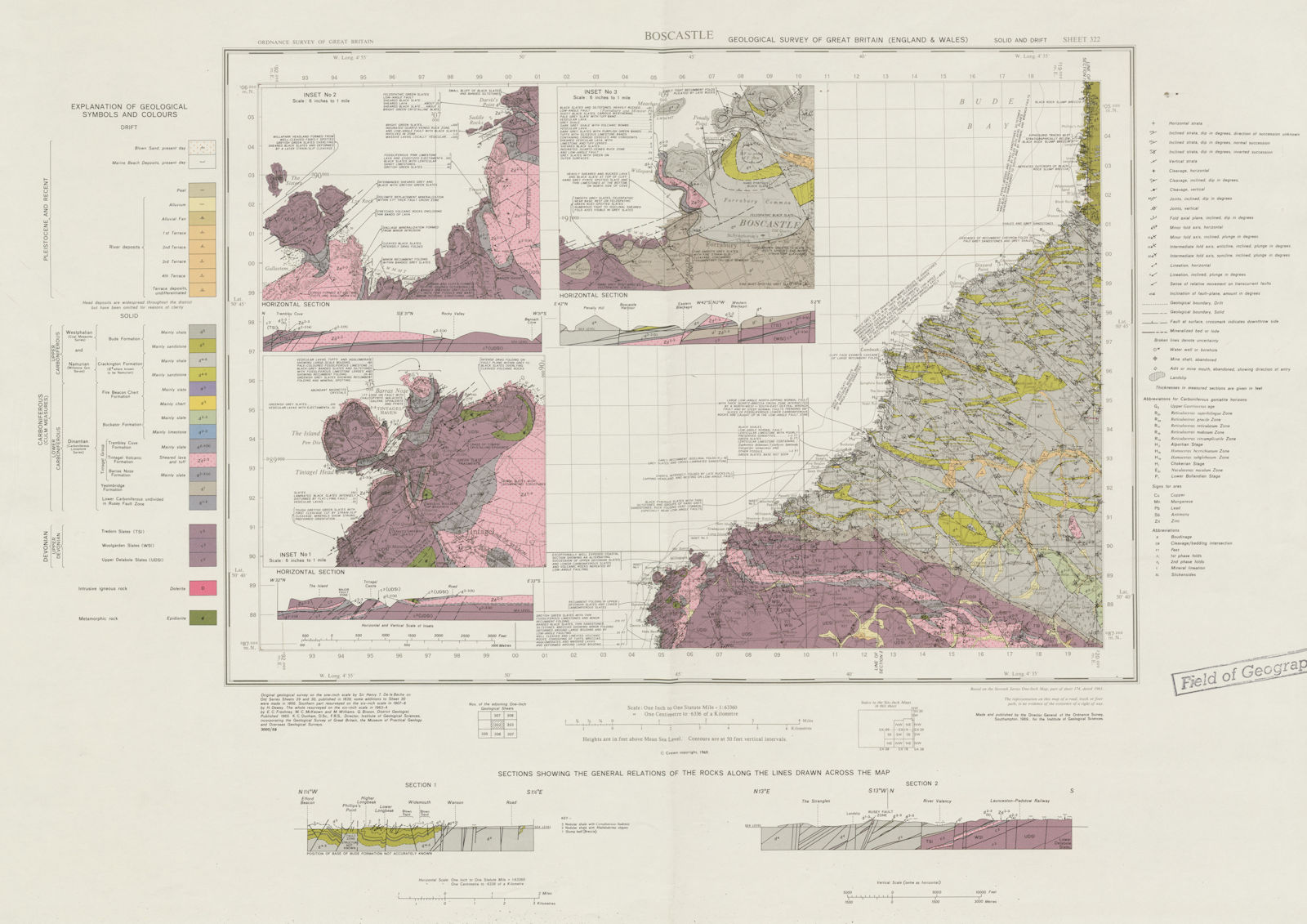 Boscastle geological survey sheet 322 North Cornwall Coast Tintagel 1969 map