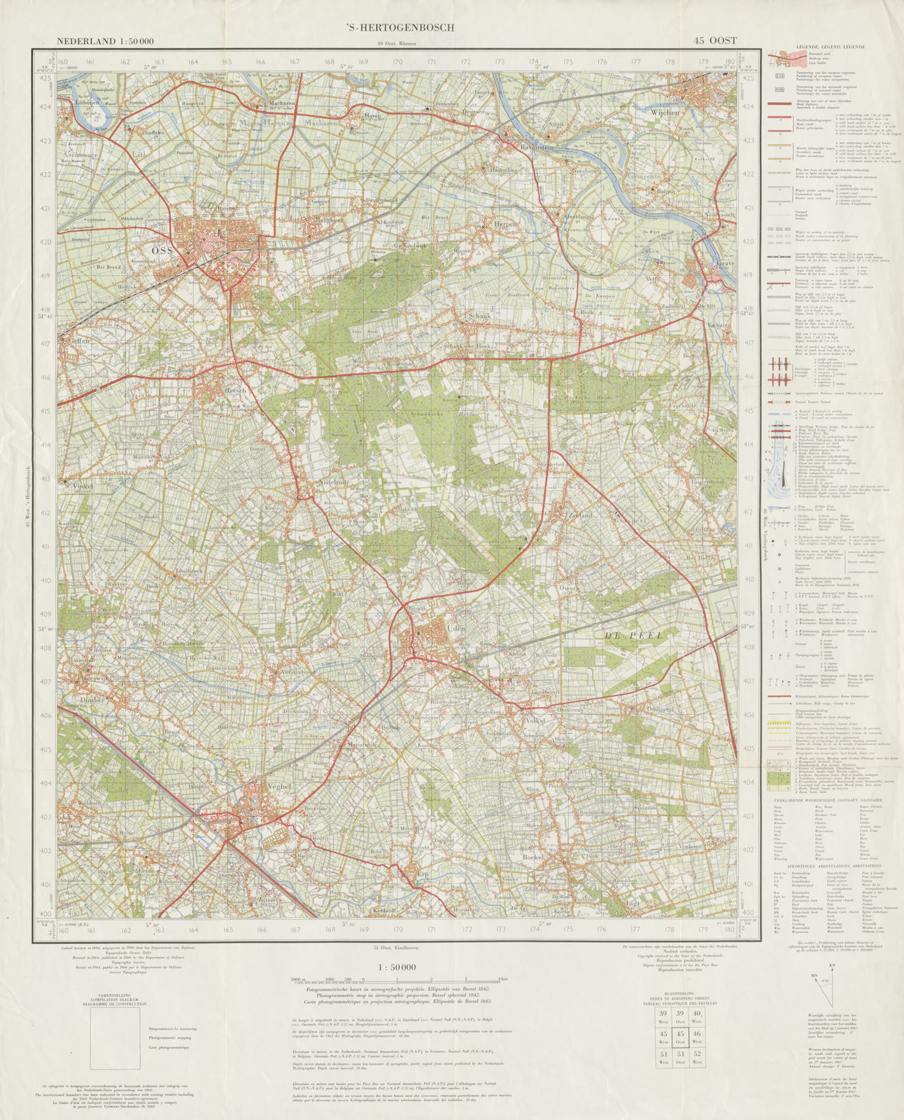 Oss environs topo map Wijchen Veghel Uden Zeeland Heesch Sheet 45 Oost 1966