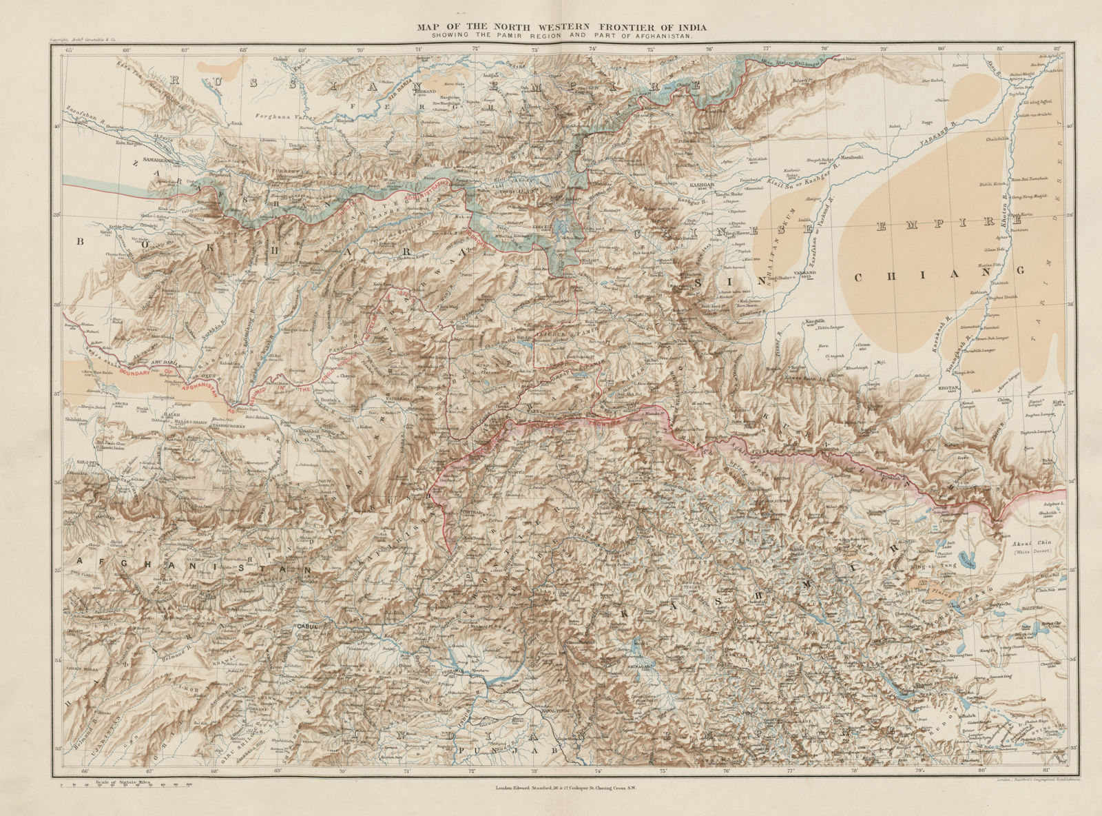 India North Western Frontier Kashmir Pamir region Afghanistan. STANFORD 1896 map
