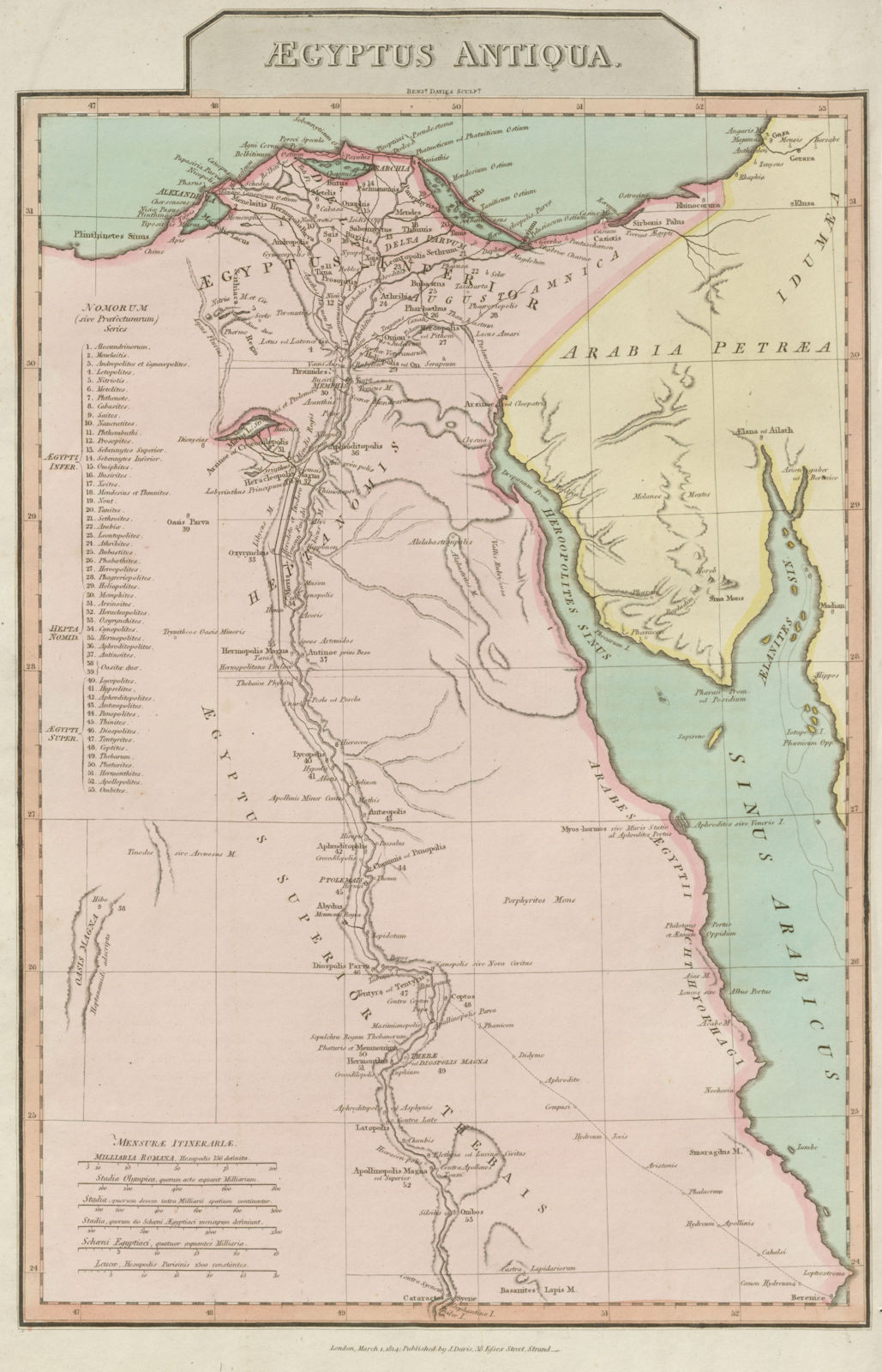 "Aegyptus Antiqua". Ancient Egypt. Nile valley Sinai Red Sea. D'ANVILLE 1815 map